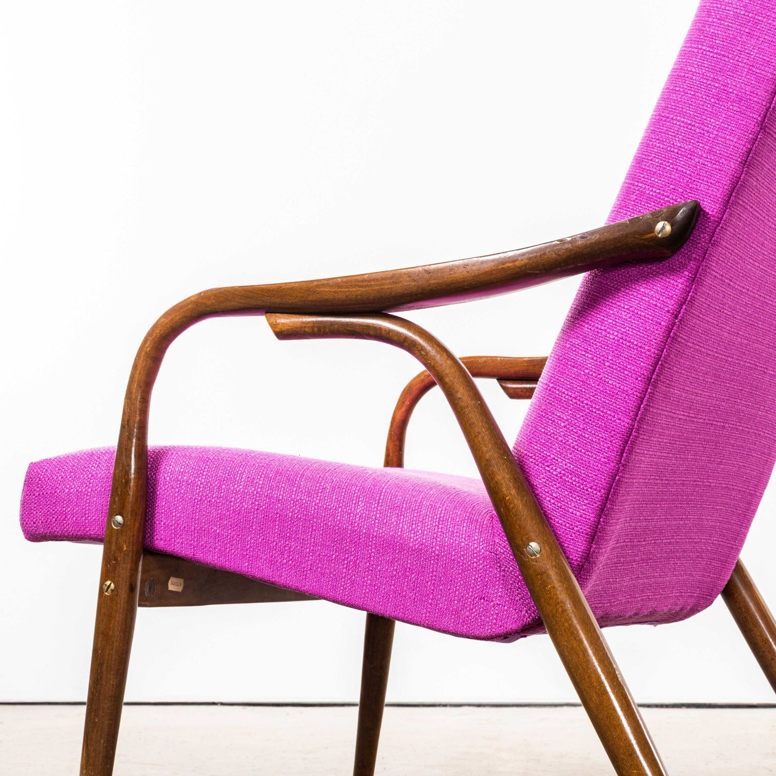 1950’s Mid Century Pink Upholstered Armchairs With Straight Arms And Top Caps photo furniture