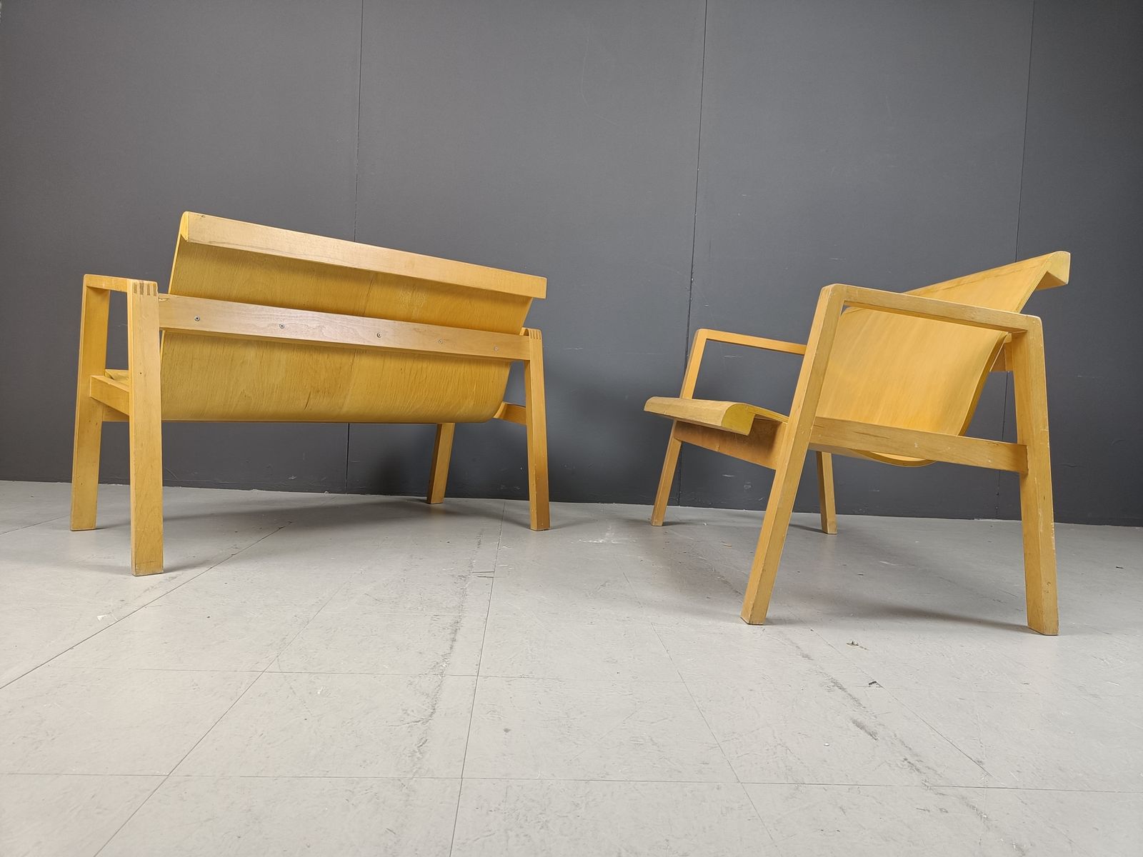 Mid Century Plywood Benches In The Manner Of Alvar Aalto, 1960   Set Of 2 photo vintage