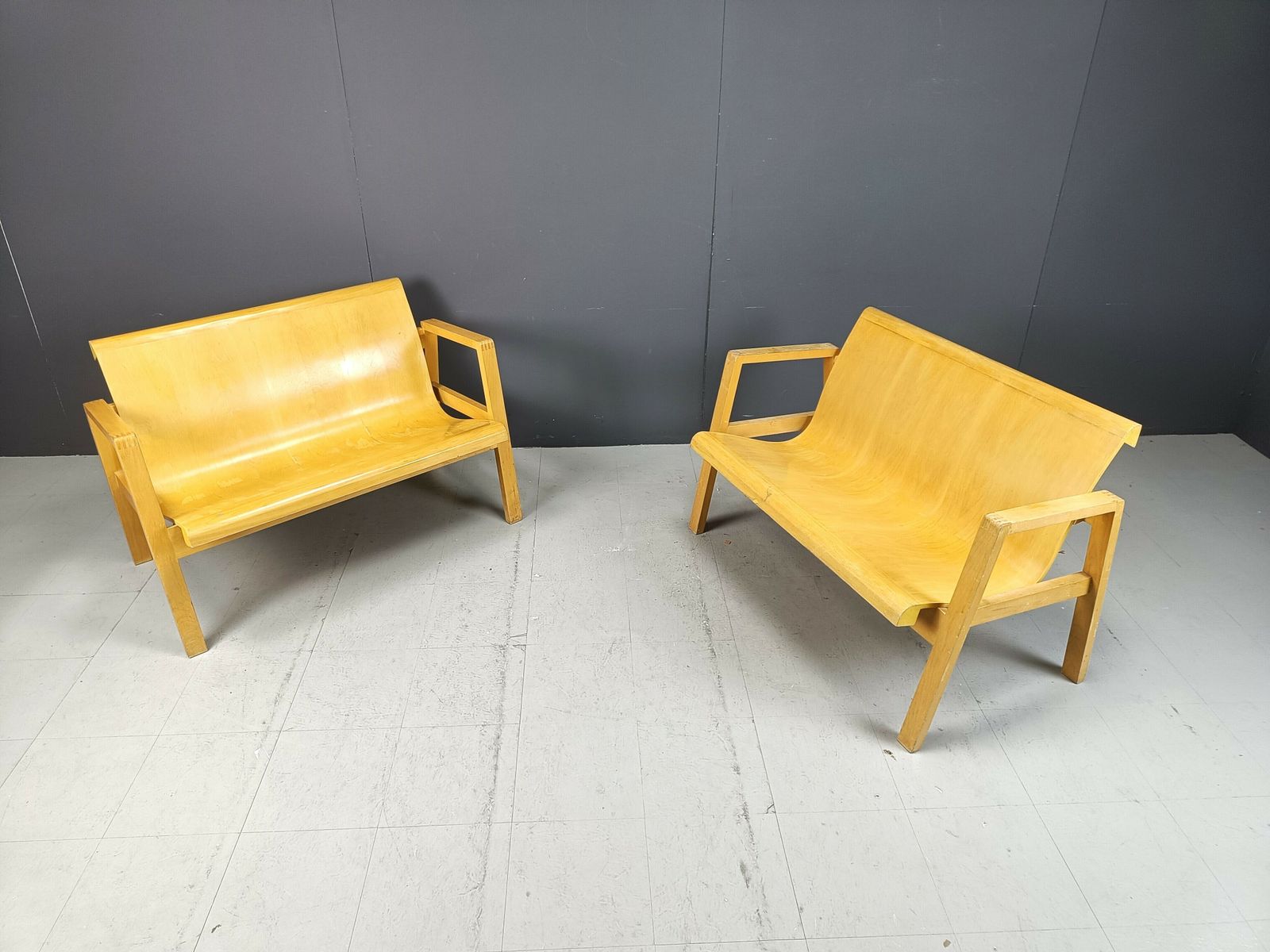 Furniture Mid Century Plywood Benches In The Manner Of Alvar Aalto, 1960   Set Of 2 photo