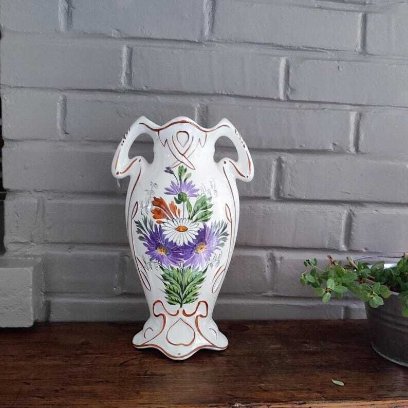 French Art Nouveau Floral Vase In White Earthenware, Saint Amand photo furniture