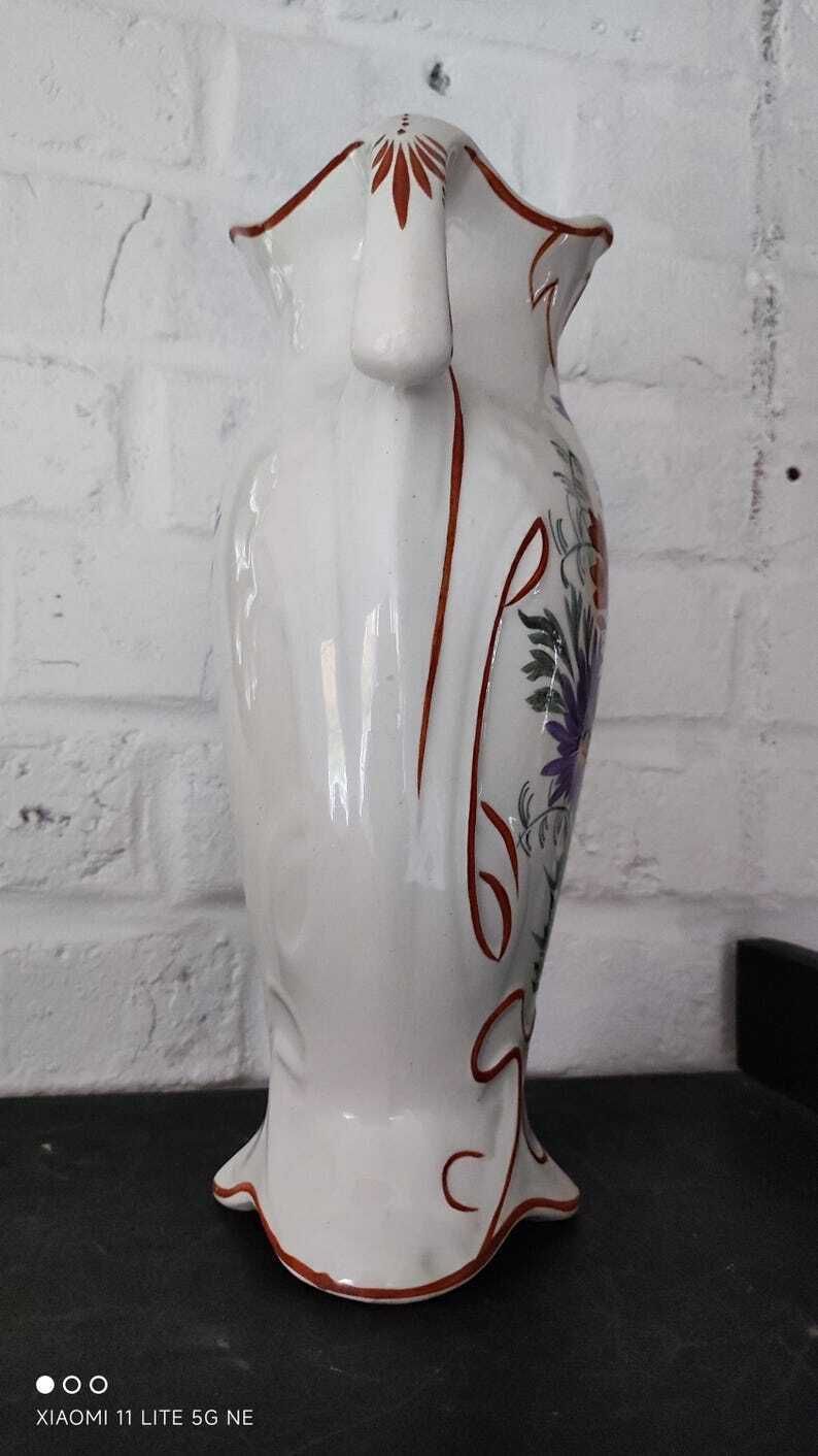 Home Decor French Art Nouveau Floral Vase In White Earthenware, Saint Amand photo