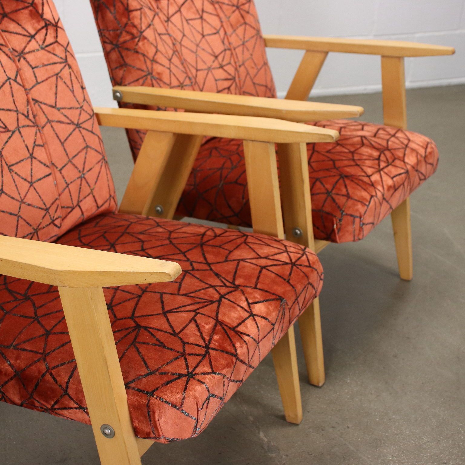 Pair Of Vintage Armchairs Beech Foam Upholstery Velvet Italy 1960s photo Furniture
