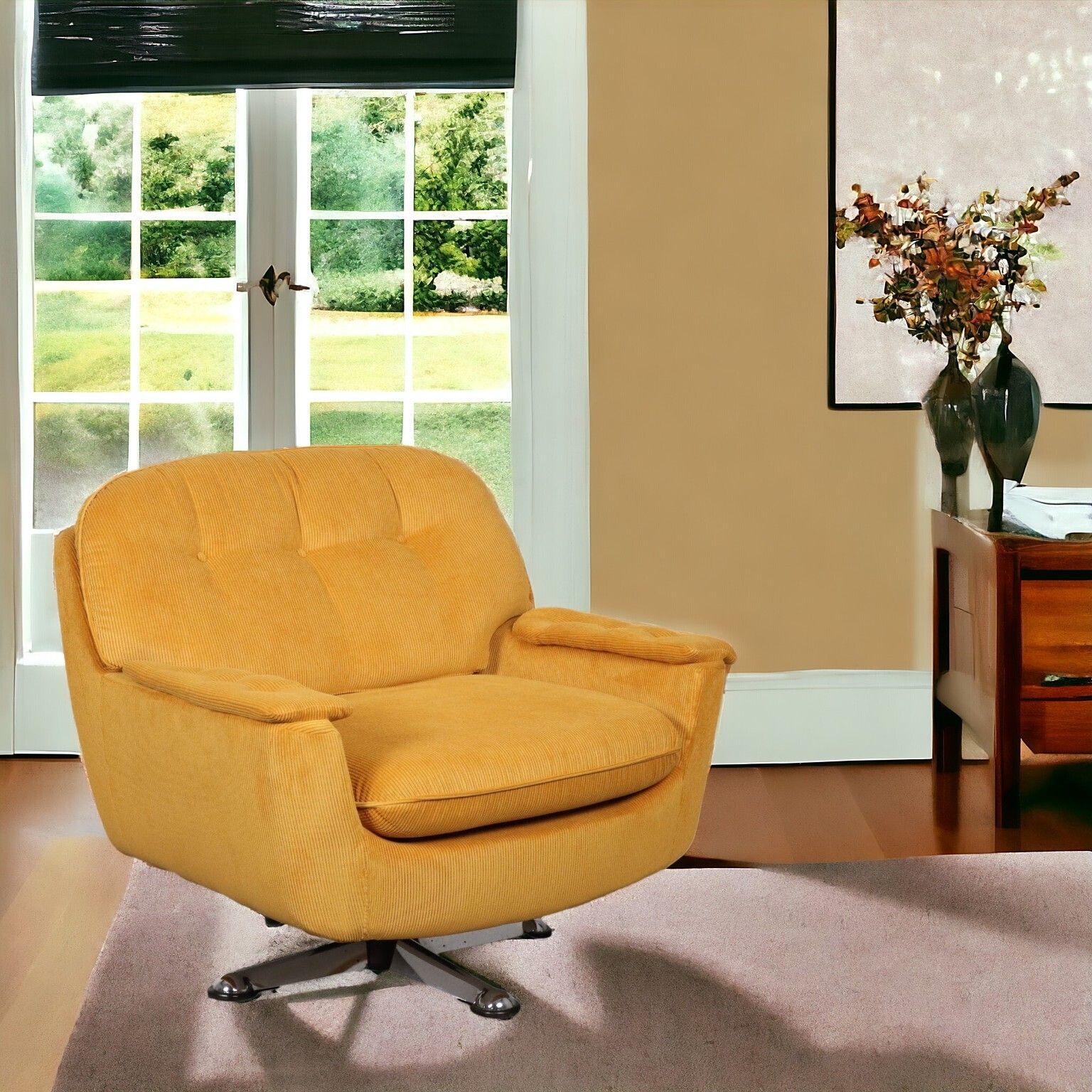 photo for sale Vintage 1970s Armchair Foam Velvet Metal Italy