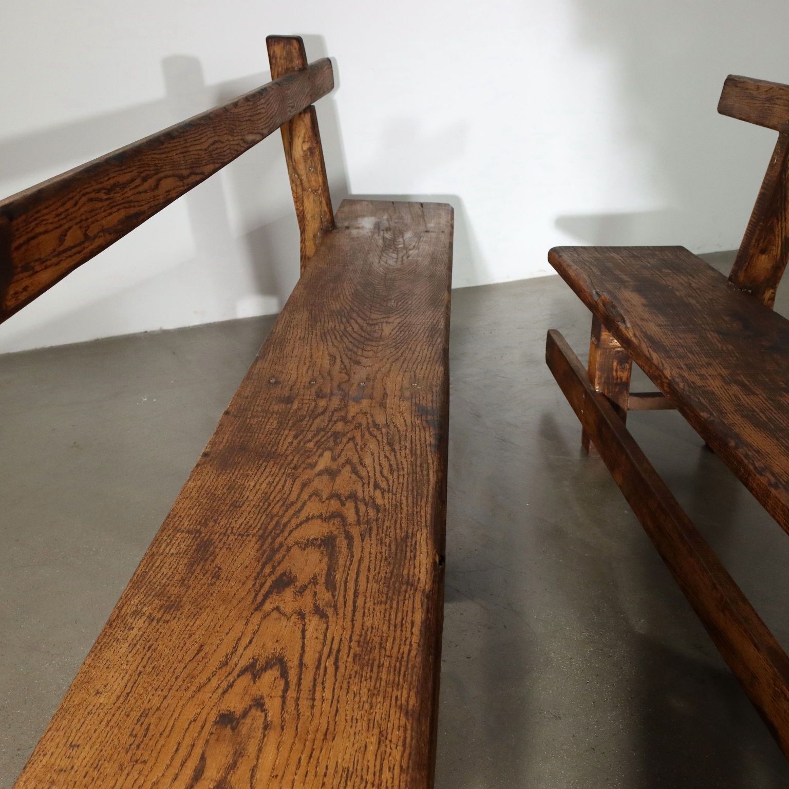 Antique Benches Chestnut Conservative Restoration Italy XX Century photo vintage
