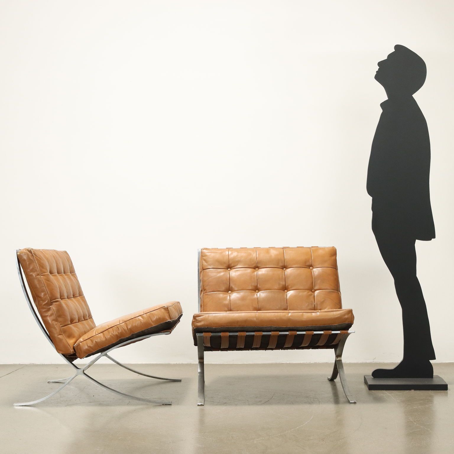 Vintage Armchairs Barcelona Style Leather Design Italy 1970s photo for sale