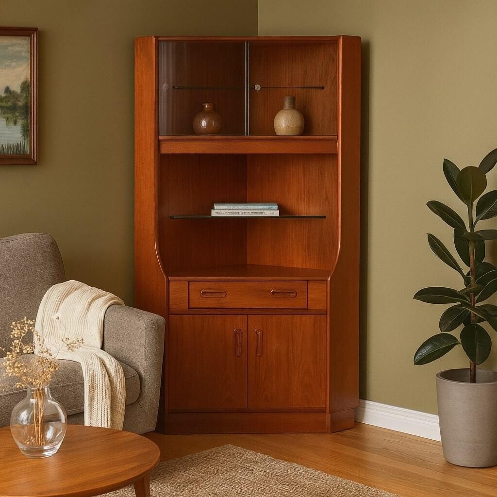Vintage Corner Cabinet Design Teak Veneer Italy 1960s photo furniture
