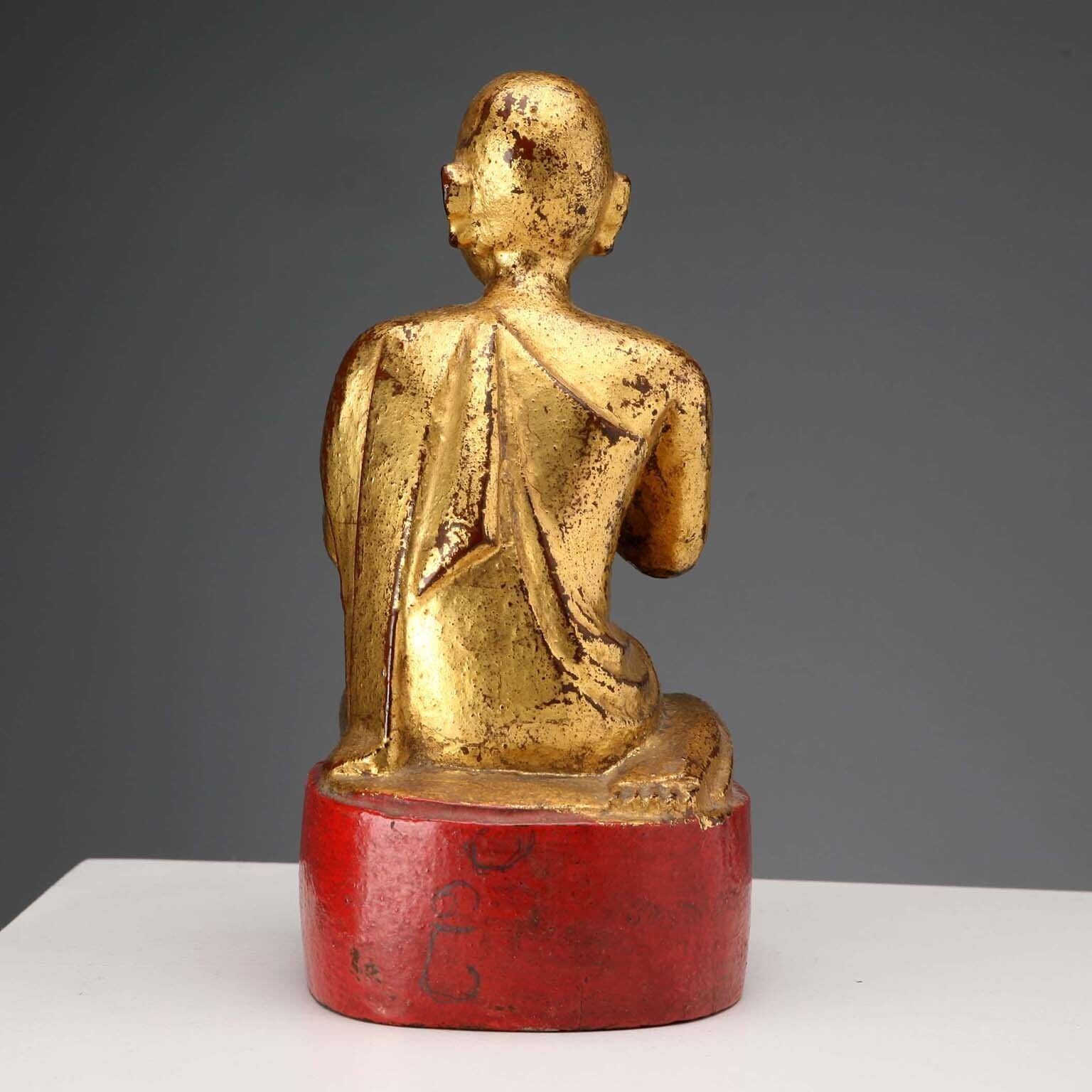Antique Worshipper Carved Gilded Wood Myanmar XIX XX Century photo 350.0