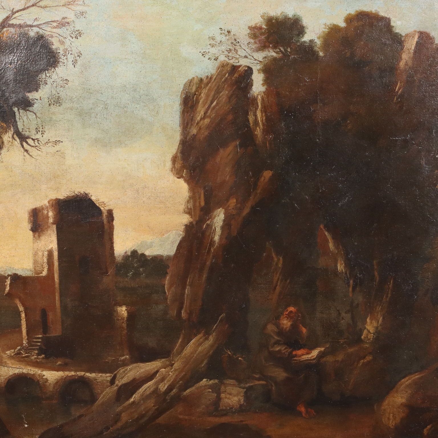 Antique Painting Landscape With Saint Oil On Canvas XVIII XIX Century photo for sale