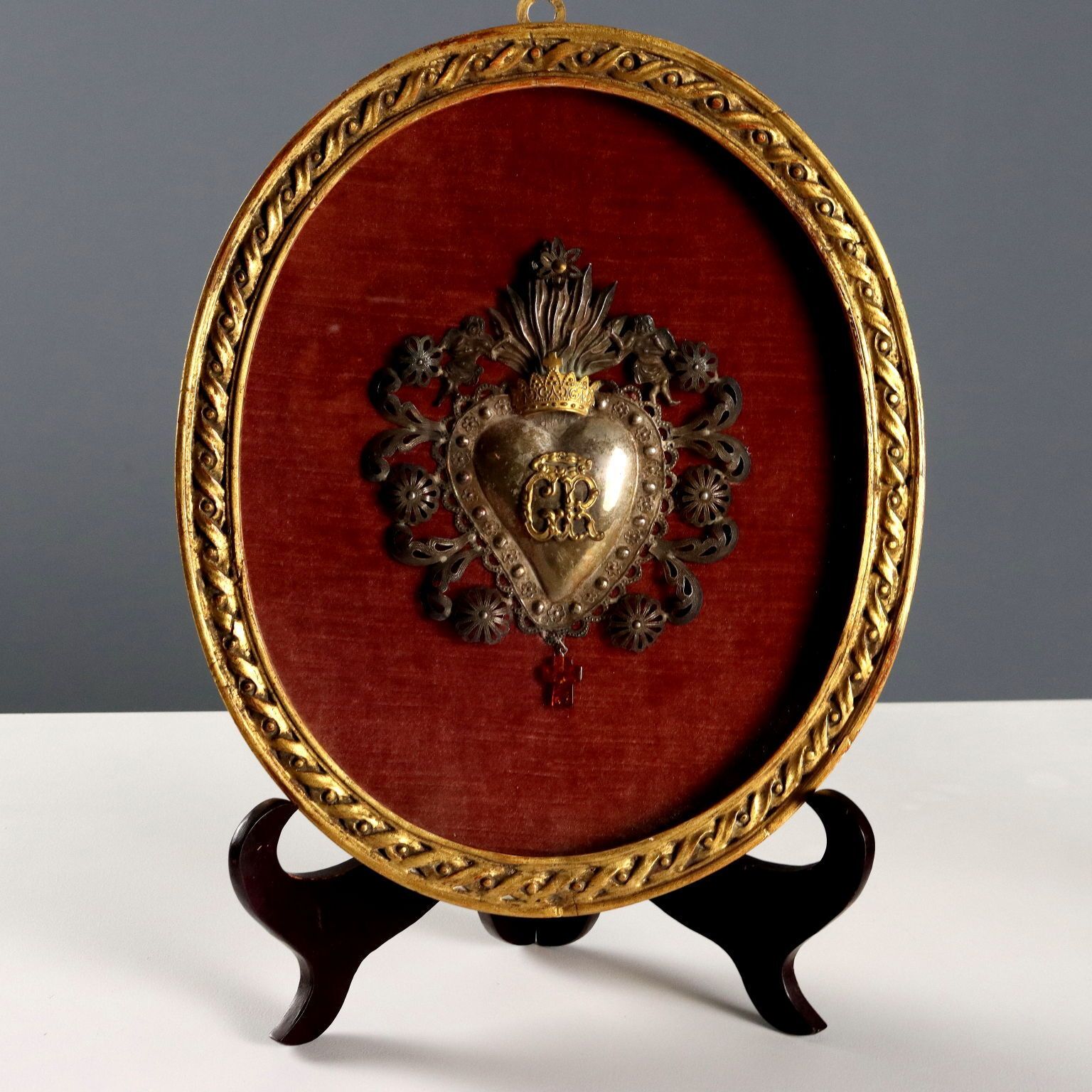 The Sacred Heart Silver Ex Voto Glass Italy XX Century