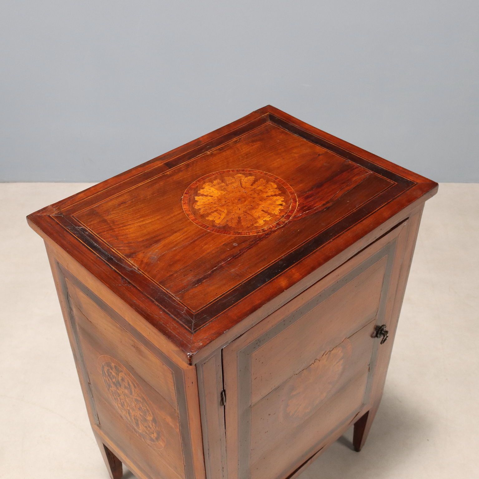 photo furniture Antique Bedside Table Walnut Various Woods Italy XVIII Century