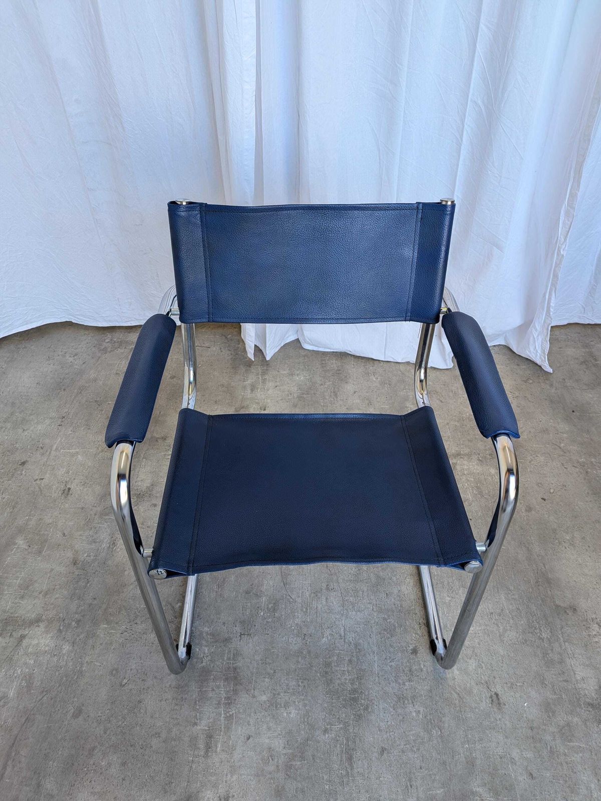 Vintage Mart Stam Style S34 Chair: Blue Leather, Bauhaus Office Armchair photo furniture