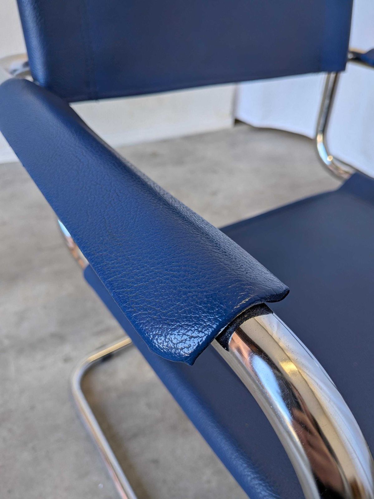 Vintage Mart Stam Style S34 Chair: Blue Leather, Bauhaus Office Armchair photo buy
