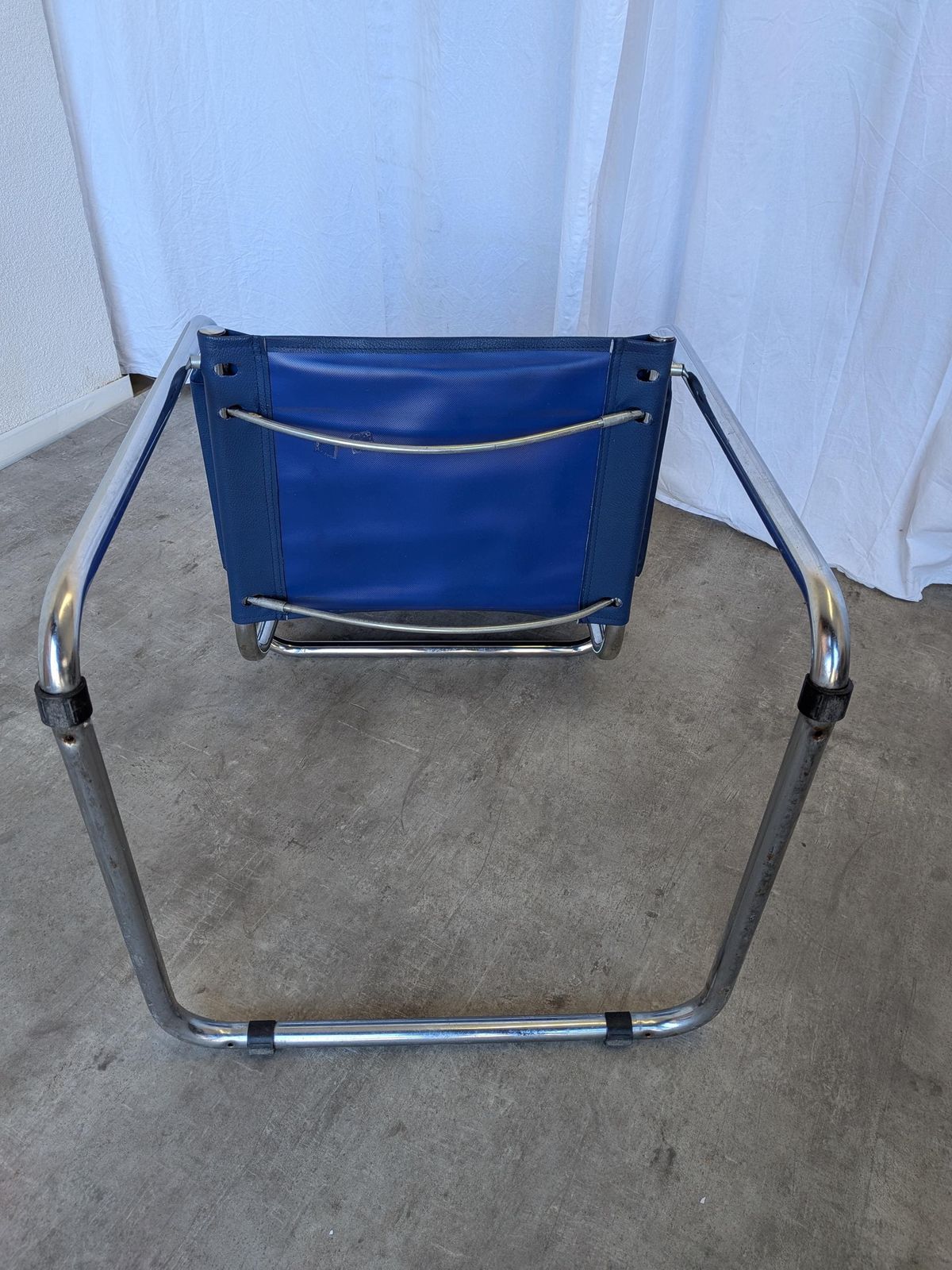 408.0 Vintage Mart Stam Style S34 Chair: Blue Leather, Bauhaus Office Armchair photo