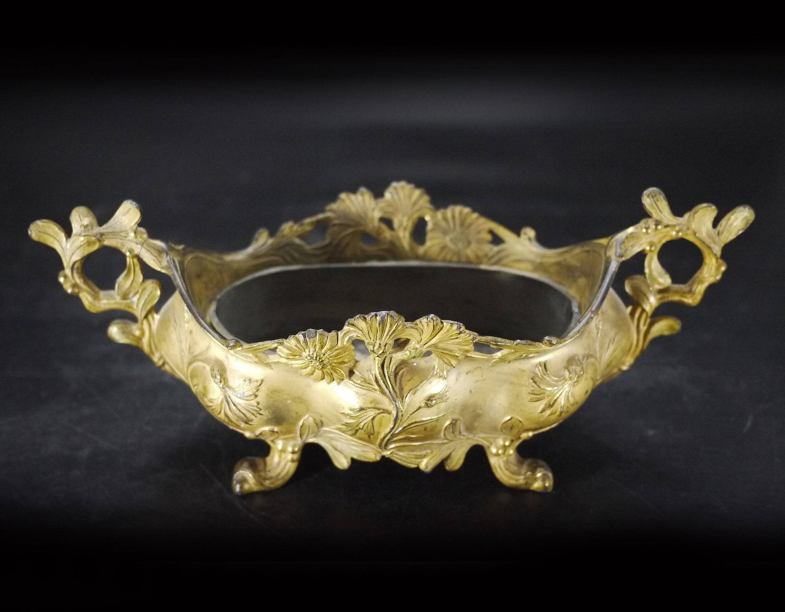 Antique French Jardinière In Rococo Style Centerpiece, Gilded Spelter Planter photo vintage