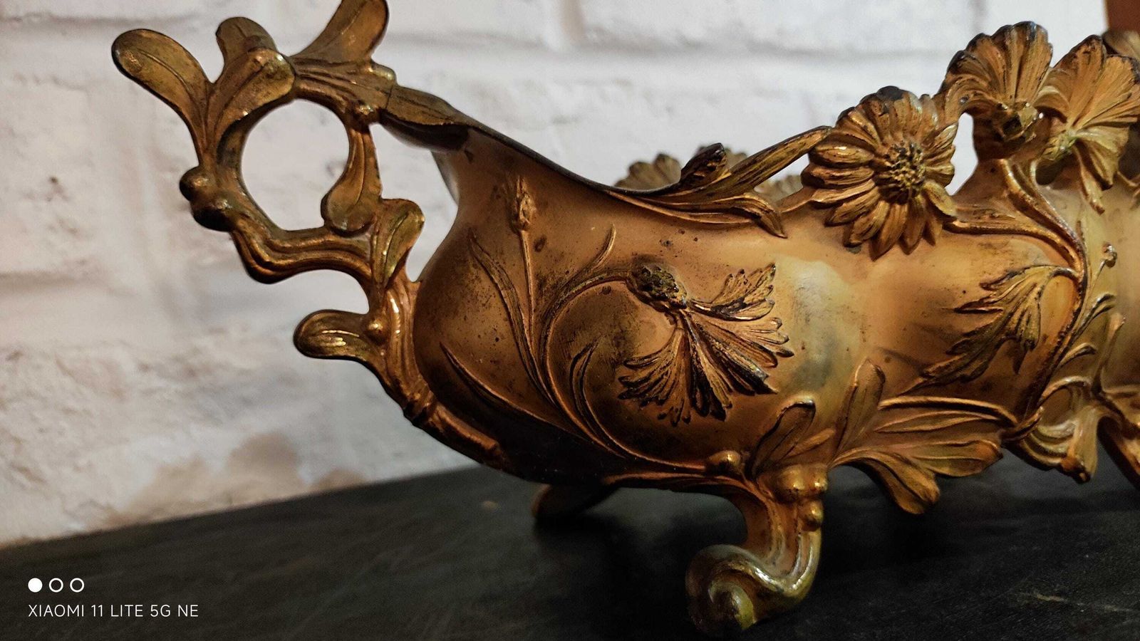 photo furniture Antique French Jardinière In Rococo Style Centerpiece, Gilded Spelter Planter