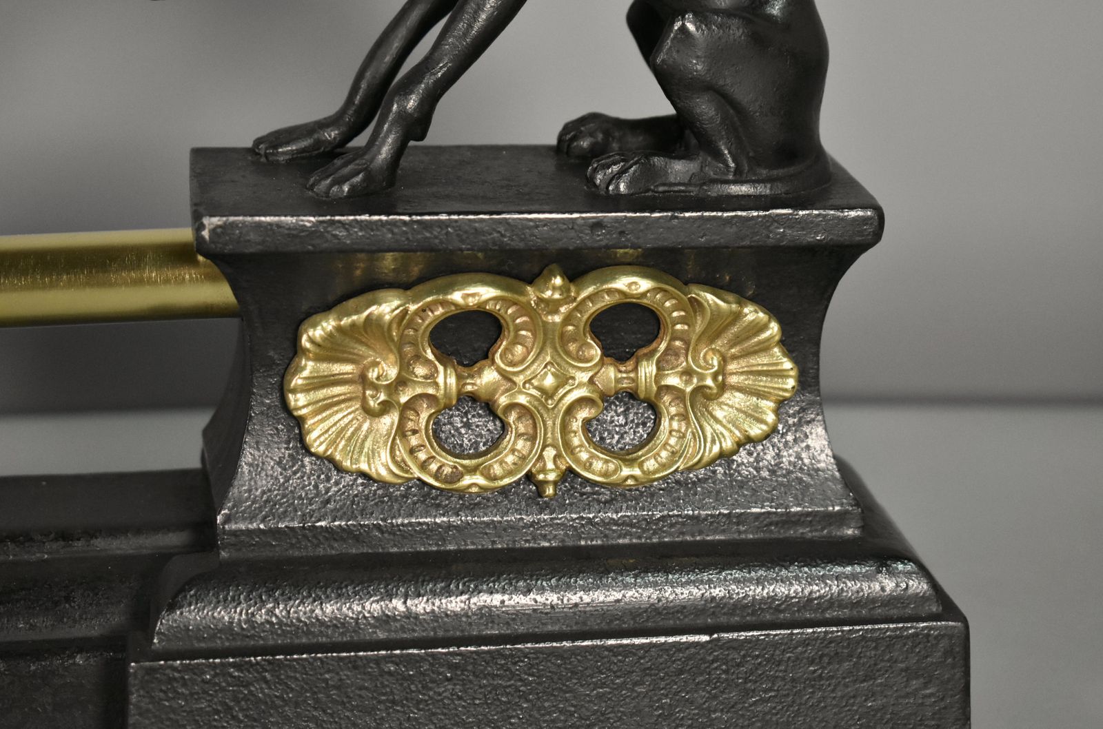French Antique Fireplace Fender With Greyhounds In Bronze – 19th Century photo vintage