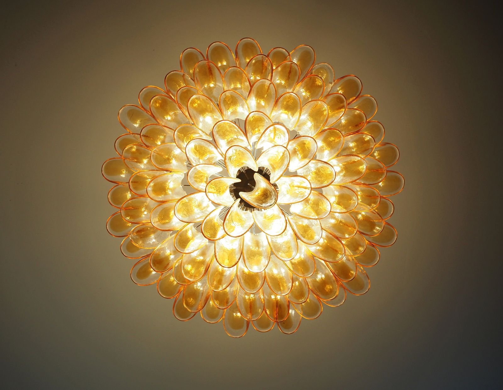 photo for sale Large Murano Glass Chandelier  101 Amber Transparent Glass Petal