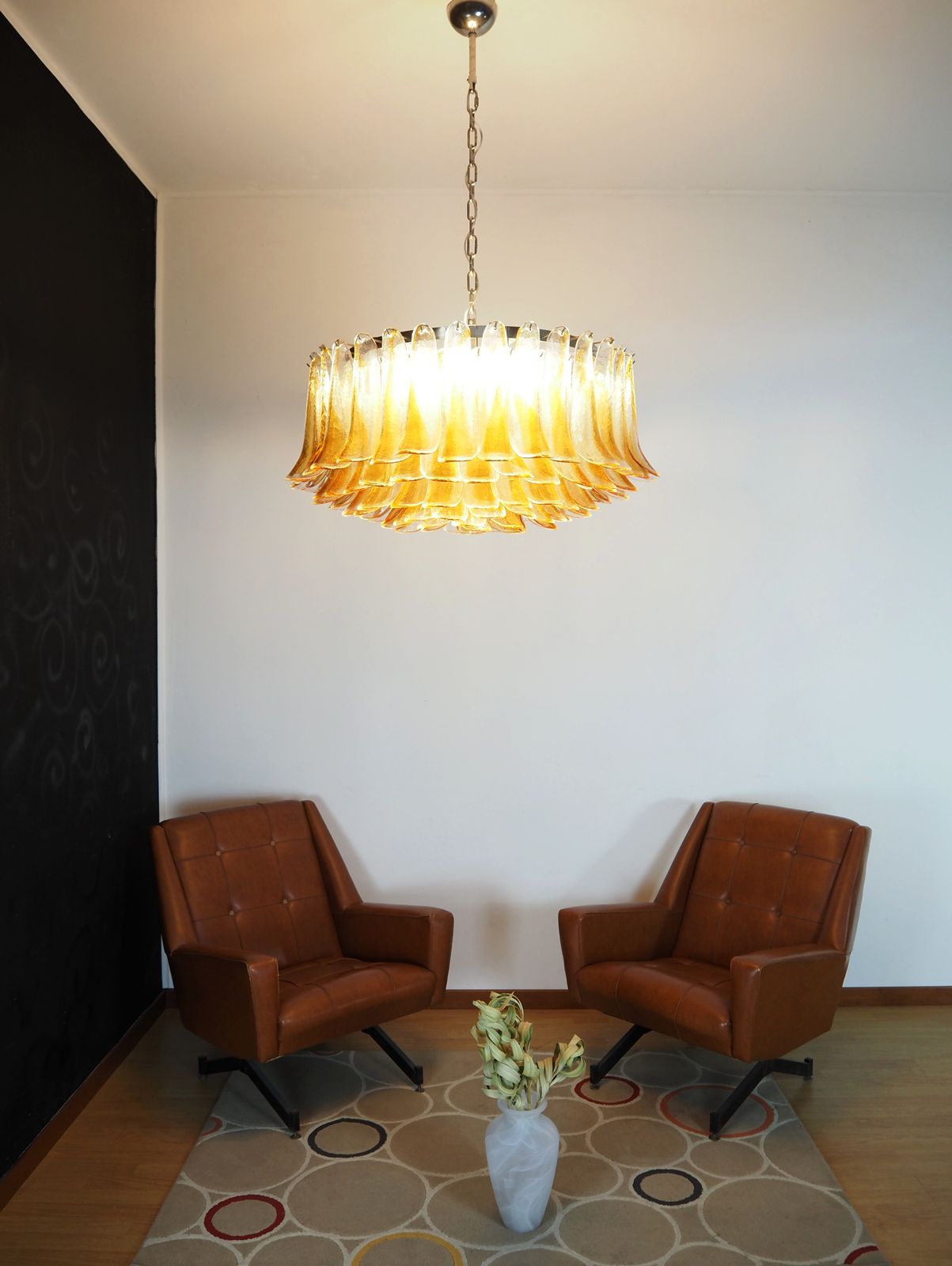 Lighting Large Murano Glass Chandelier  101 Amber Transparent Glass Petal photo