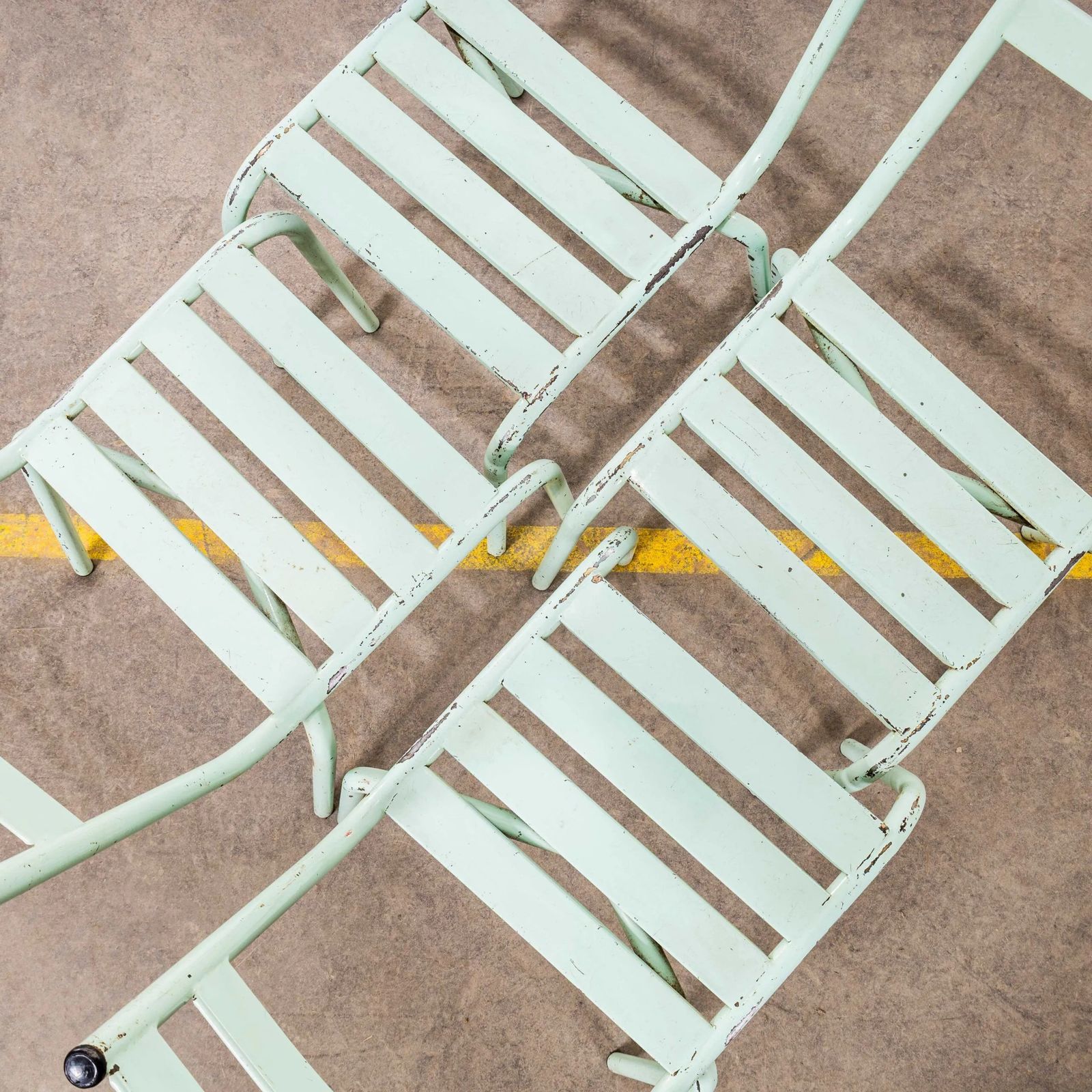 1950’s French Artprog Light Green Metal Stacking Outdoor Chairs photo Garden Furniture