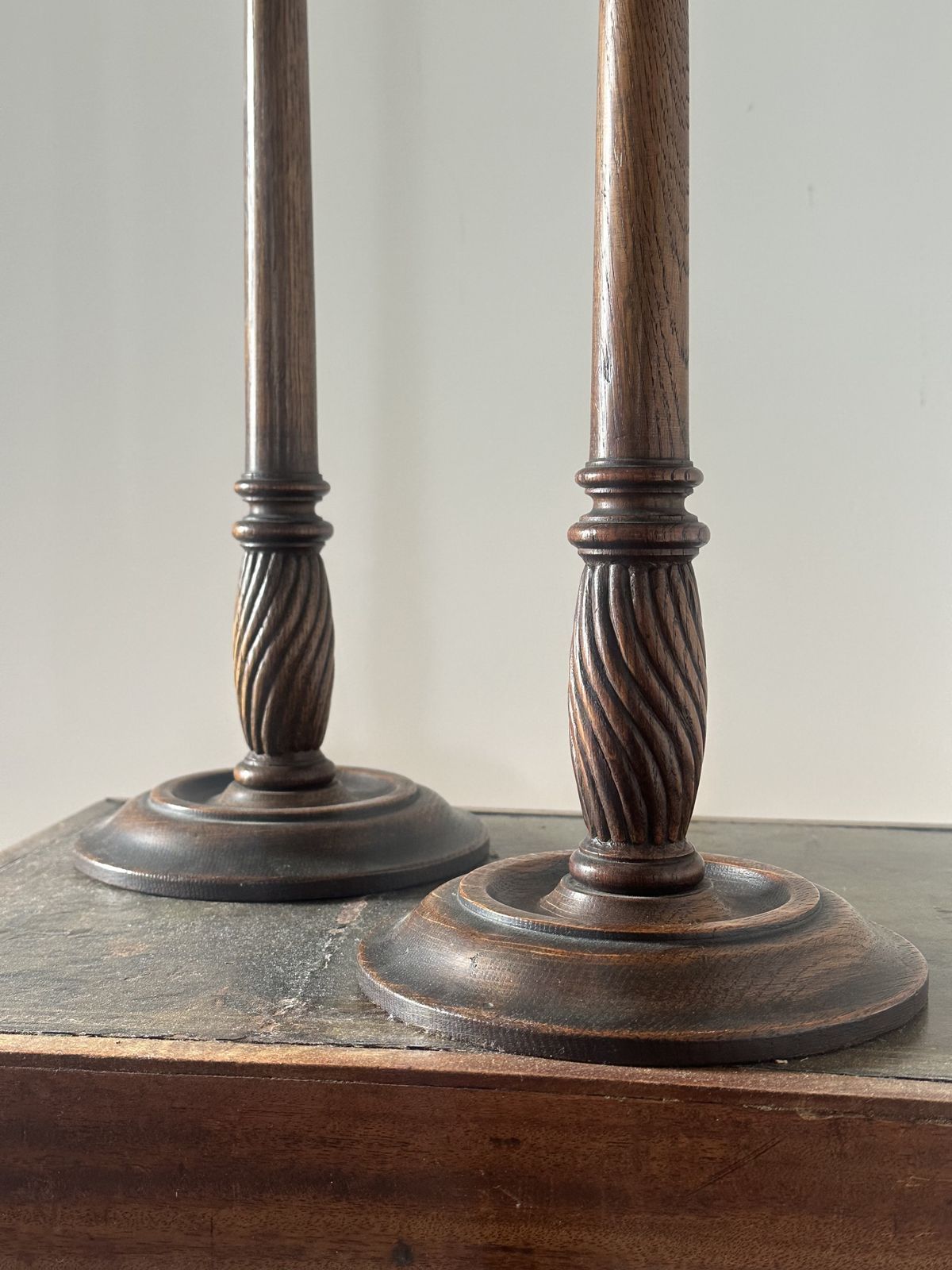 A Large Pair Of  George III Style Oak Candlesticks C.1900 photo 220.0