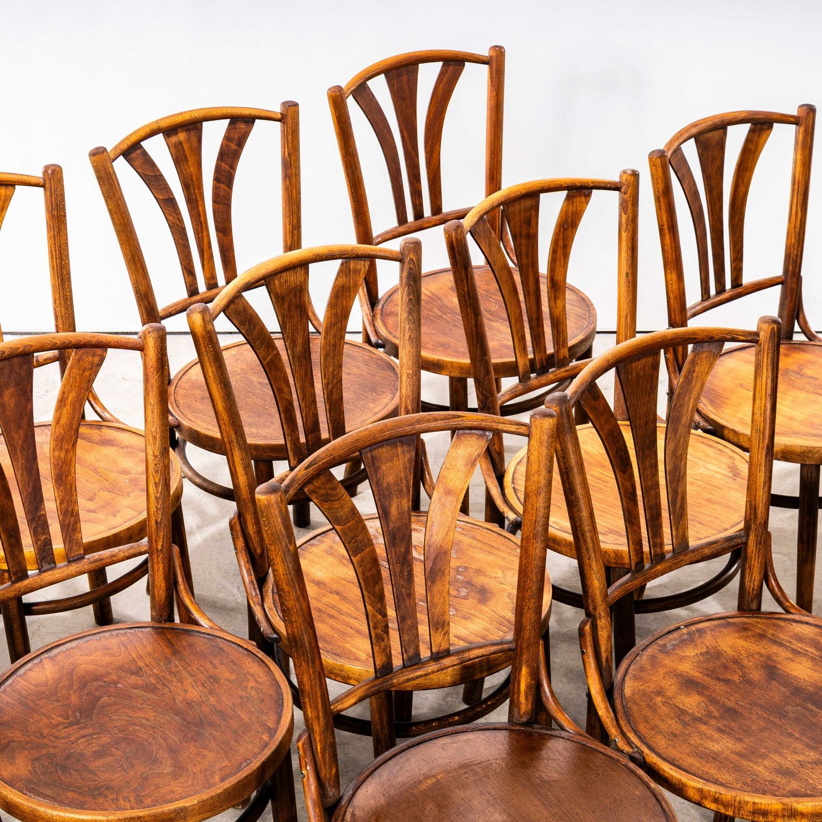 1990’s Fan Back Mid Oak Bentwood Dining Chairs – Set Of Eleven photo for sale