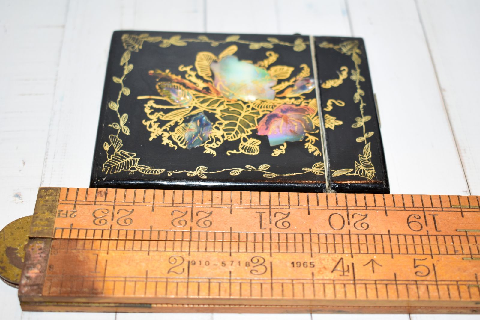 Mid Victorian Calling Card Case   Gorgeous Hand Painted Gold Scrolling & Abalone/Mother Of Pearl Floral Spray Inlay photo furniture