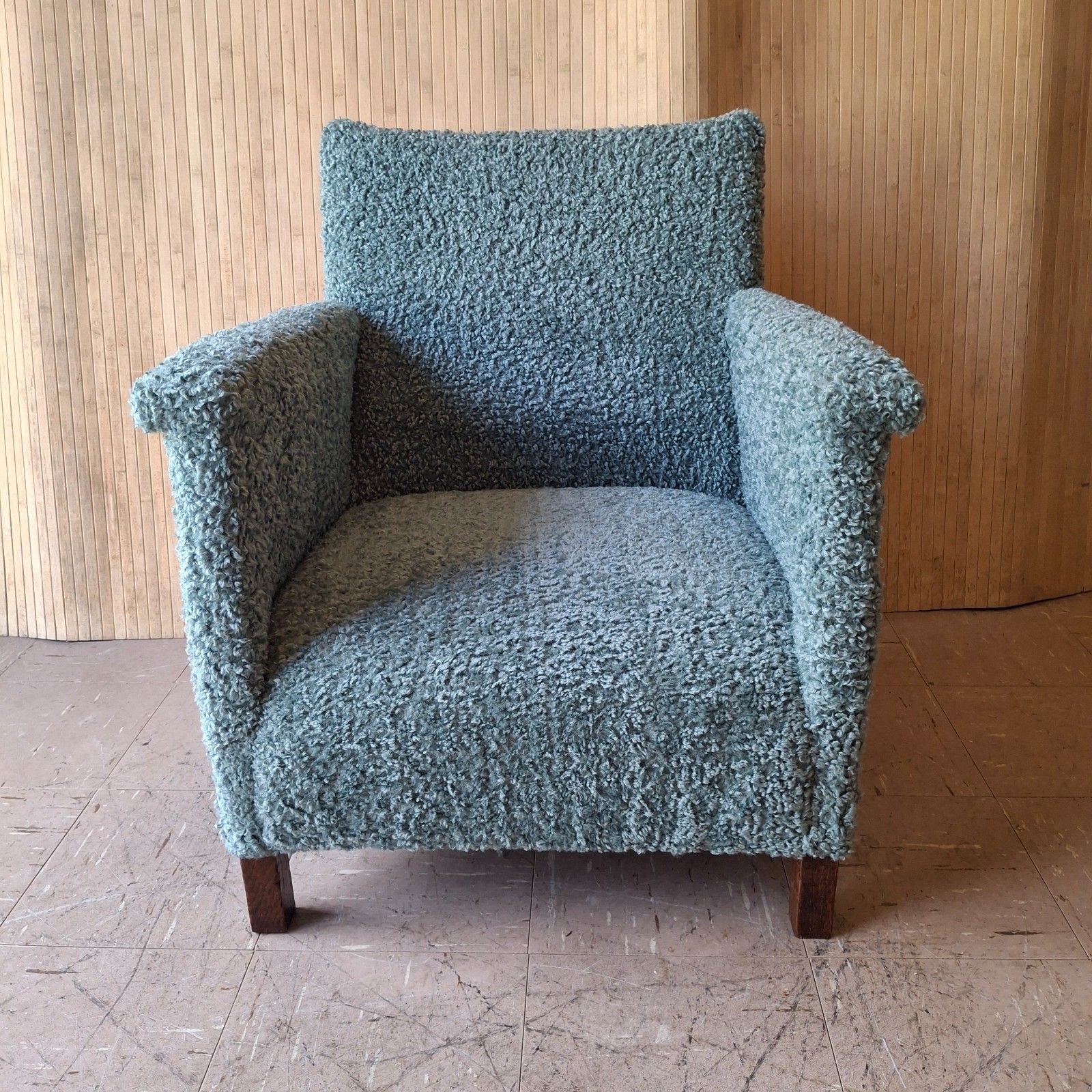 Fab Vintage Antique Low Nursing Easy Chair Fireside Armchair Blue Grey Boucle photo furniture