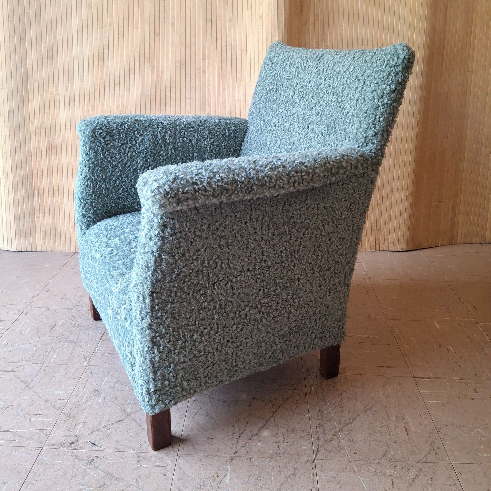 Fab Vintage Antique Low Nursing Easy Chair Fireside Armchair Blue Grey Boucle photo for sale