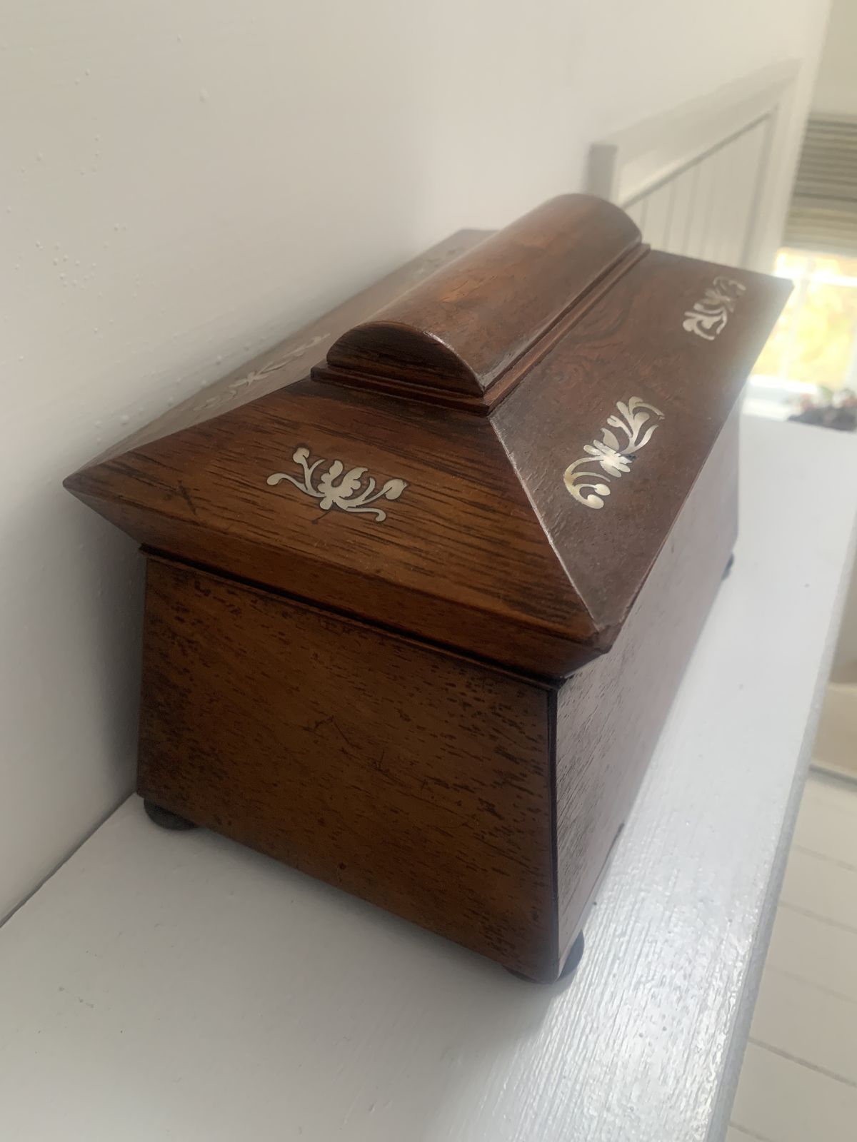 Beautiful Rosewood Georgian Tea Caddy With Mother  Of Pearl photo vinterior