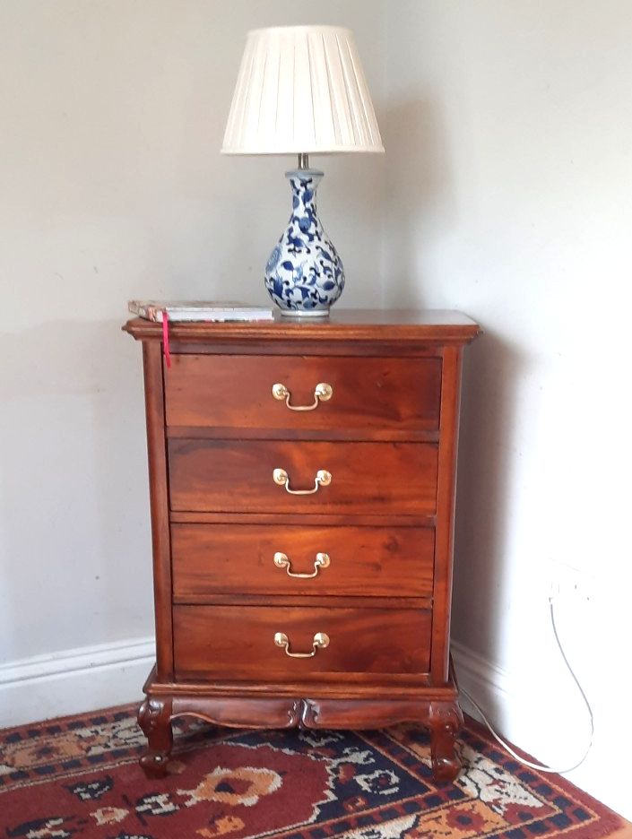 A Vintage  Regency Style Mahogany Four Drawer Slim Chest Of Drawers Or Bedside