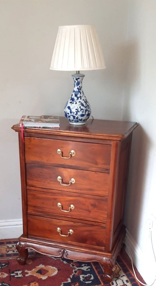 A Vintage  Regency Style Mahogany Four Drawer Slim Chest Of Drawers Or Bedside photo furniture