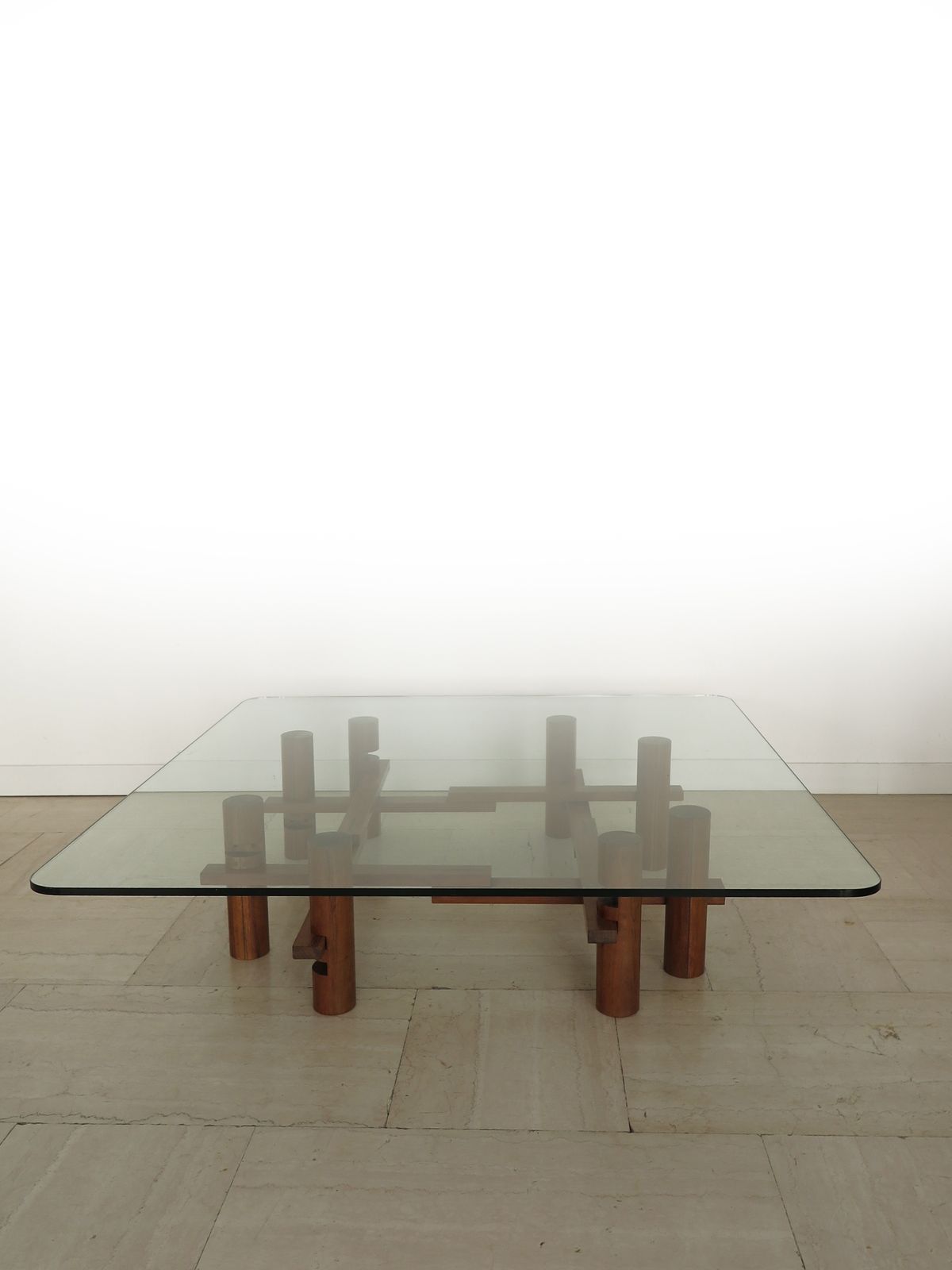 Theodore Waddell For Bernini Midcentury Glass Wood Coffe Table Italy 1970s photo furniture