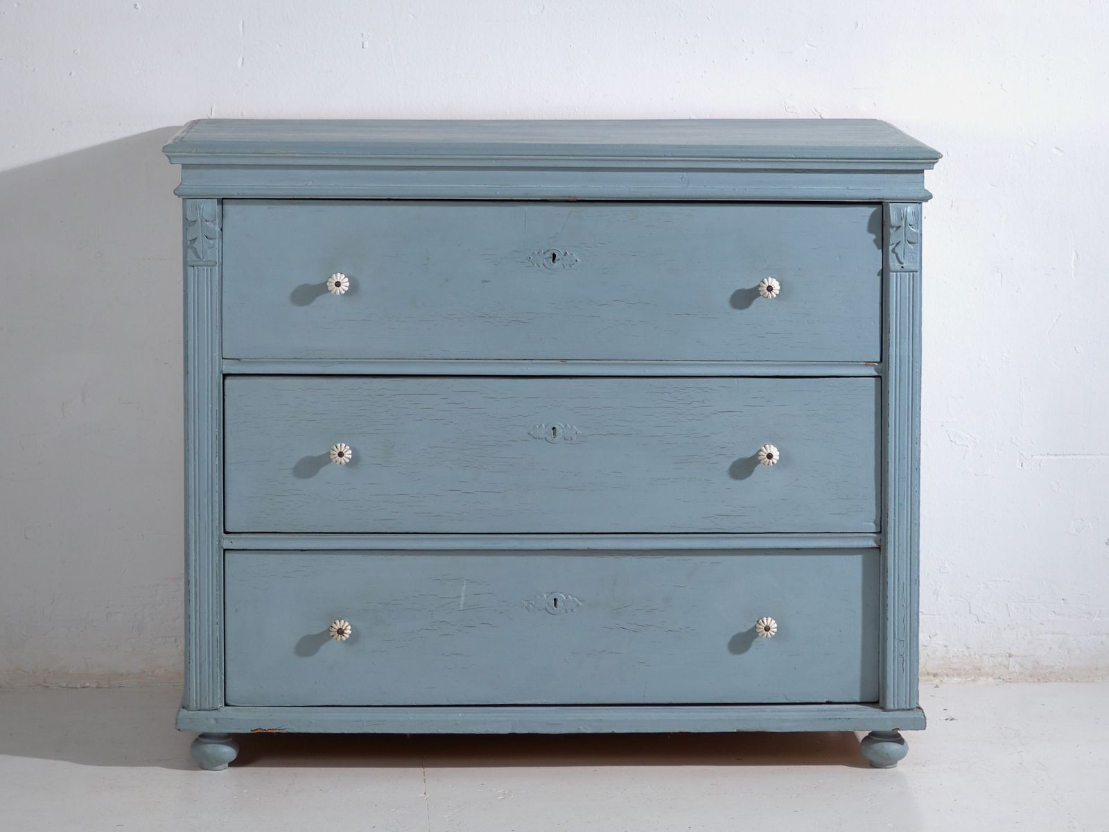Antique Painted Pine Chest Of Drawers – Rustic European Blue Dresser – Circa 1900 photo vinterior