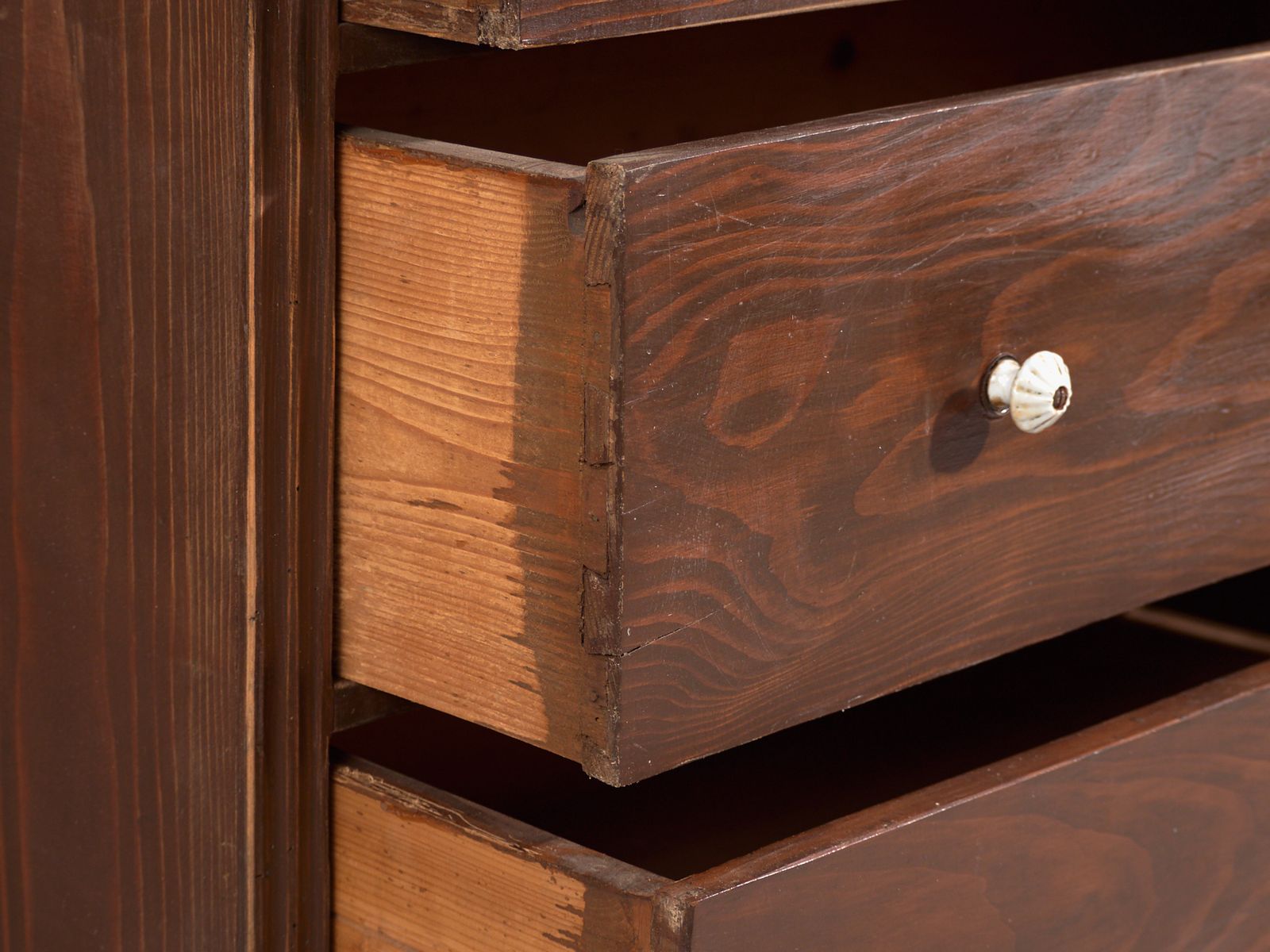 Antique Solid Pine Chest Of Drawers – Rustic European Dresser With Ceramic Knobs – Circa 1900 photo 1414.0