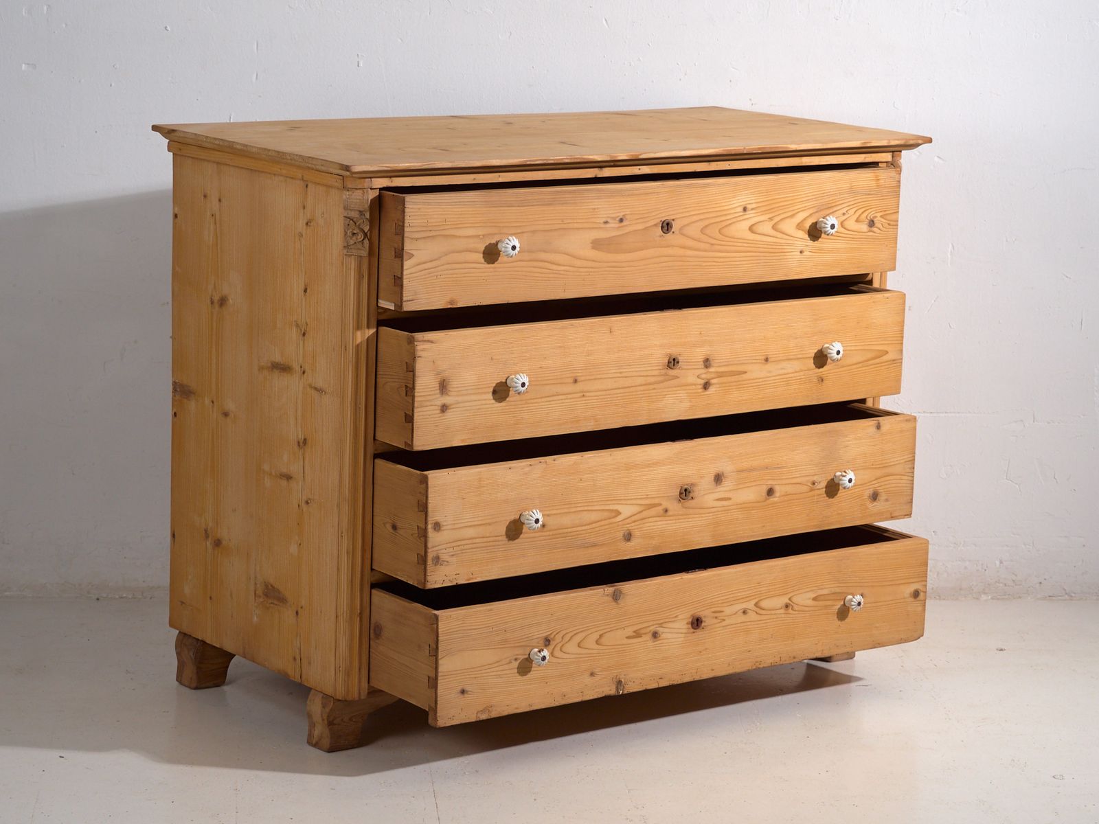 Antique Solid Pine Chest Of Drawers – Carved Rustic European Dresser – Circa 1900