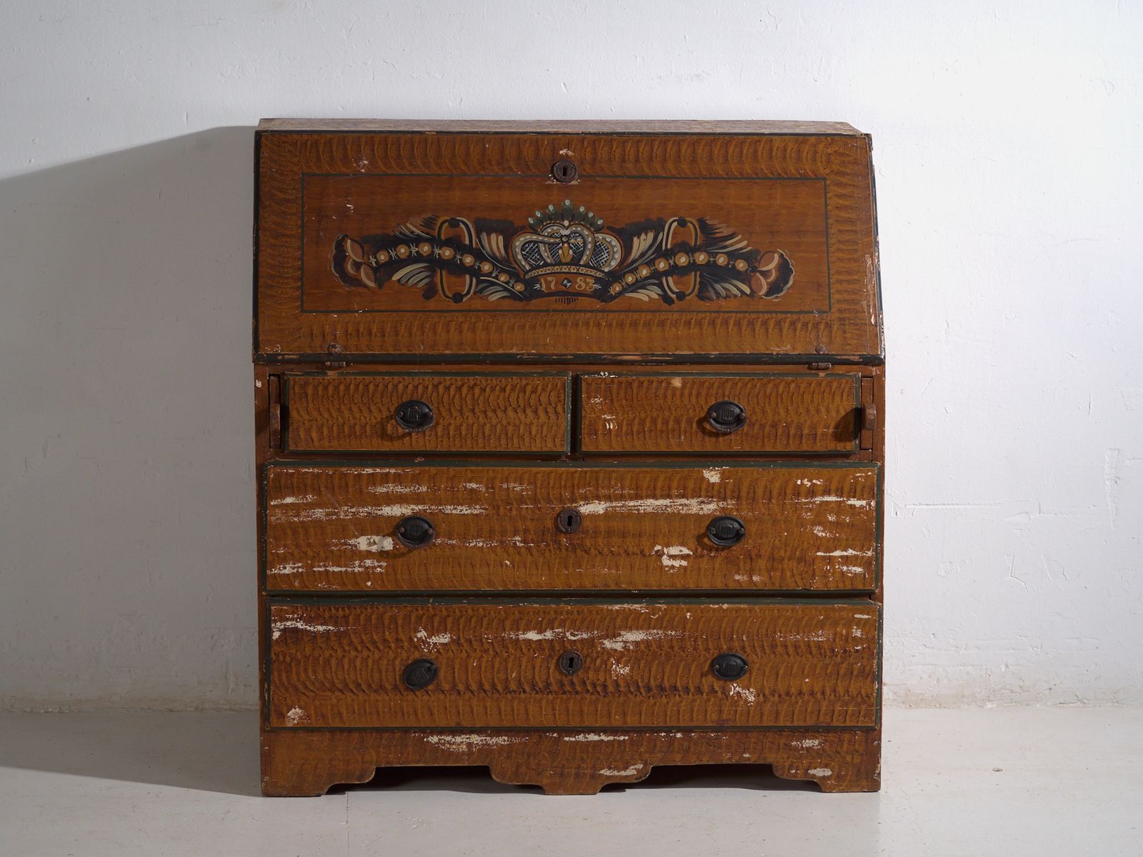 photo for sale Antique Swedish Painted Slant Front Desk – Scandinavian Folk Bureau – Year 1783