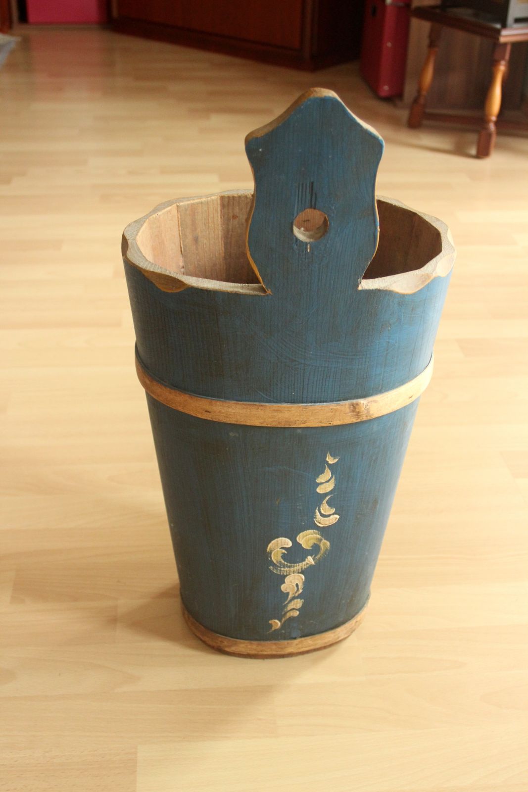 Handmade Handpainted Wooden Umbrella Stand   Bavarian Farmhouse Style   Vintage photo for sale