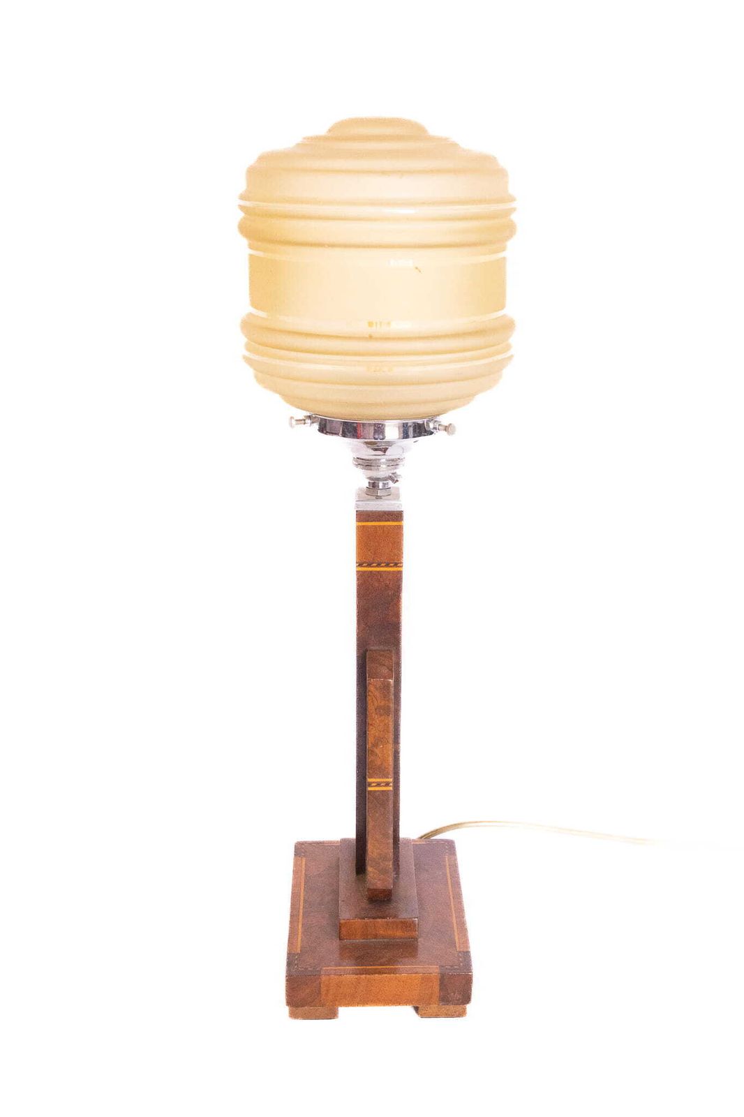 Art Deco Walnut & Inlaid Table Lamp With Shade photo for sale