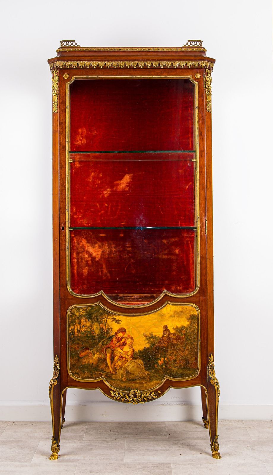 Antique French Vernis Martin Display Cabinet   Ormolu Mounted Glass Vitrine With Painted Panel photo furniture