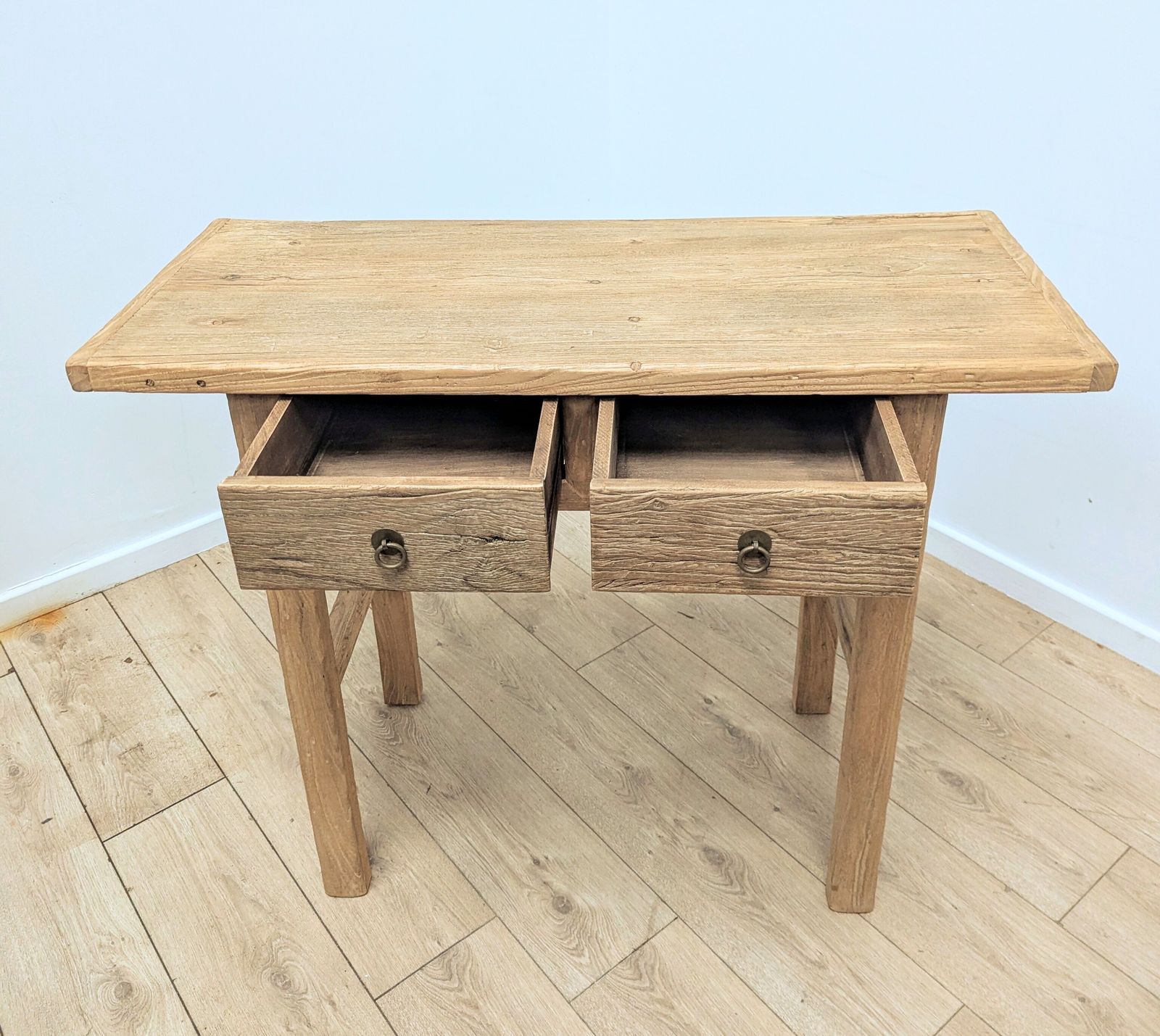 Vintage Rustic Reclaimed Elm 2 Drawer Console Table Delivery Available 0287. photo vinterior