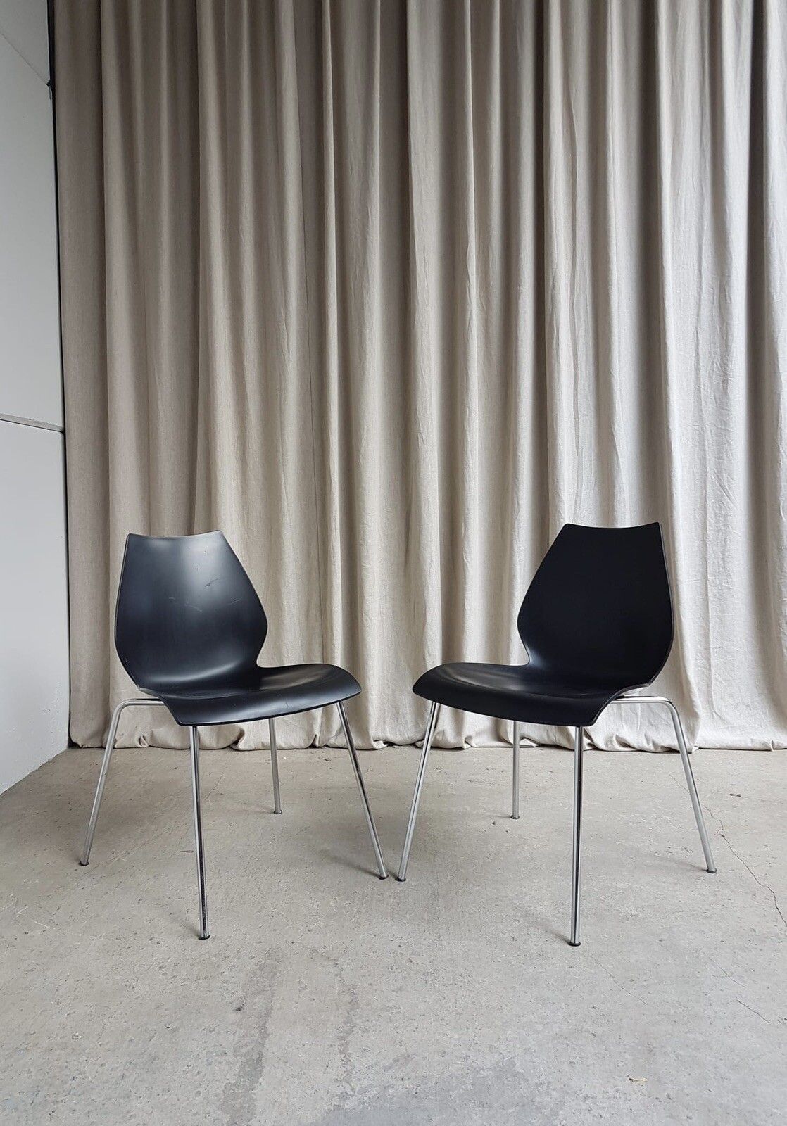 Vtg Mid Century Style Italian Chrome Set Of 2 Maul Dining Chairs By Kartell R167 photo for sale