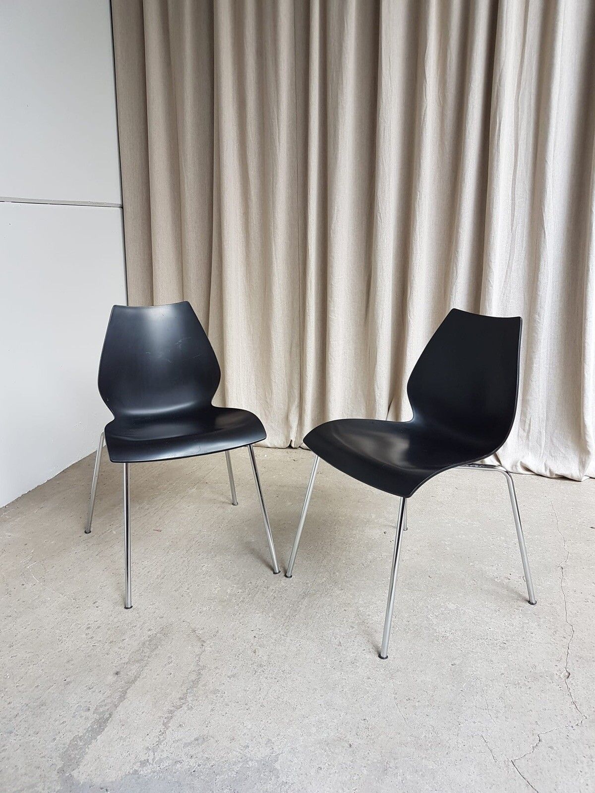 Vtg Mid Century Style Italian Chrome Set Of 2 Maul Dining Chairs By Kartell R167 photo 201.25