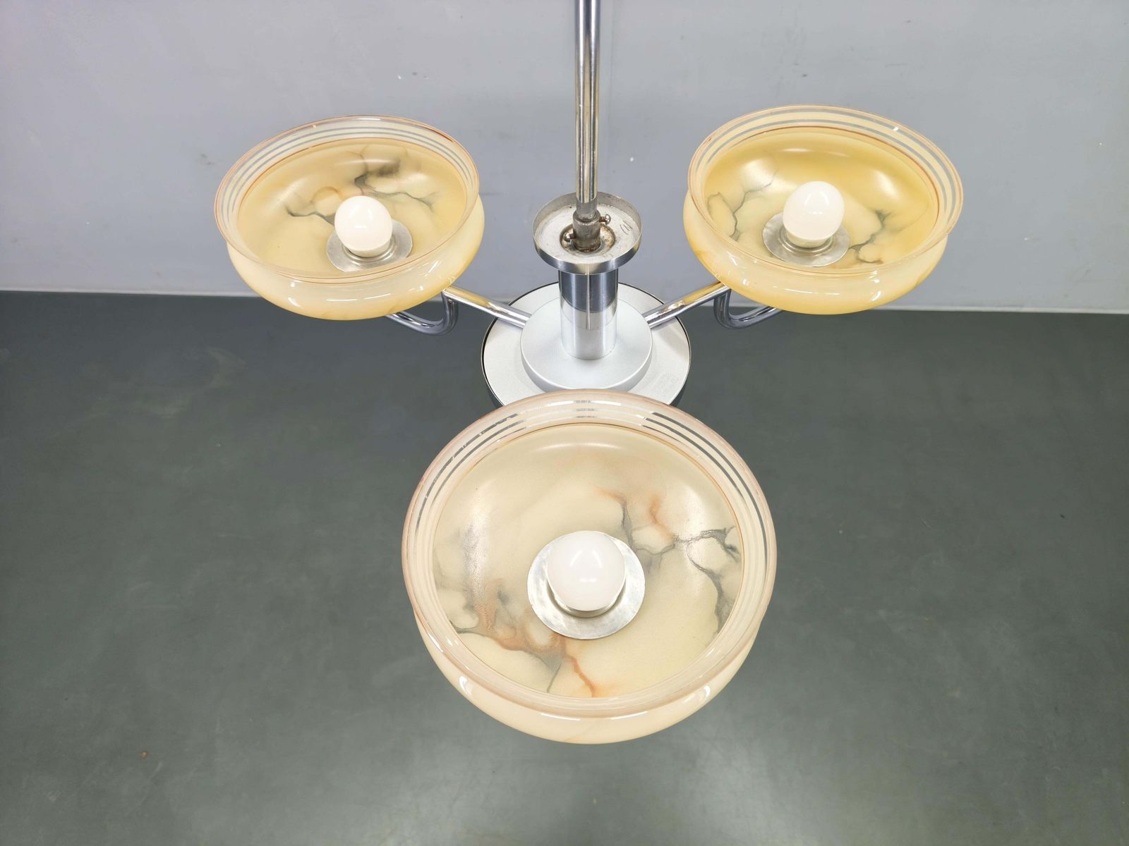 Art Deco Chandelier By Napako, Chrome & Marble Glass, 1930s photo buy