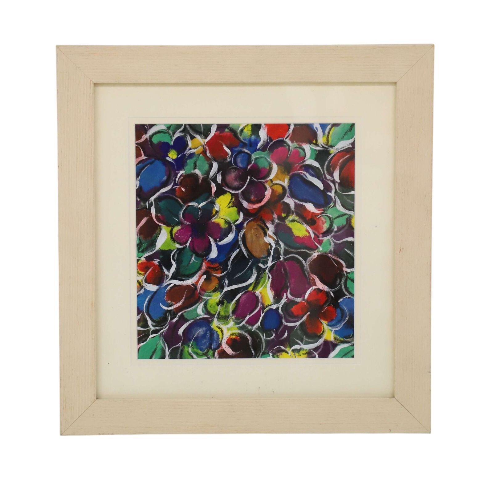 Vibrant Abstract Floral Painting   Contemporary Mixed‑Media Artwork In Frame