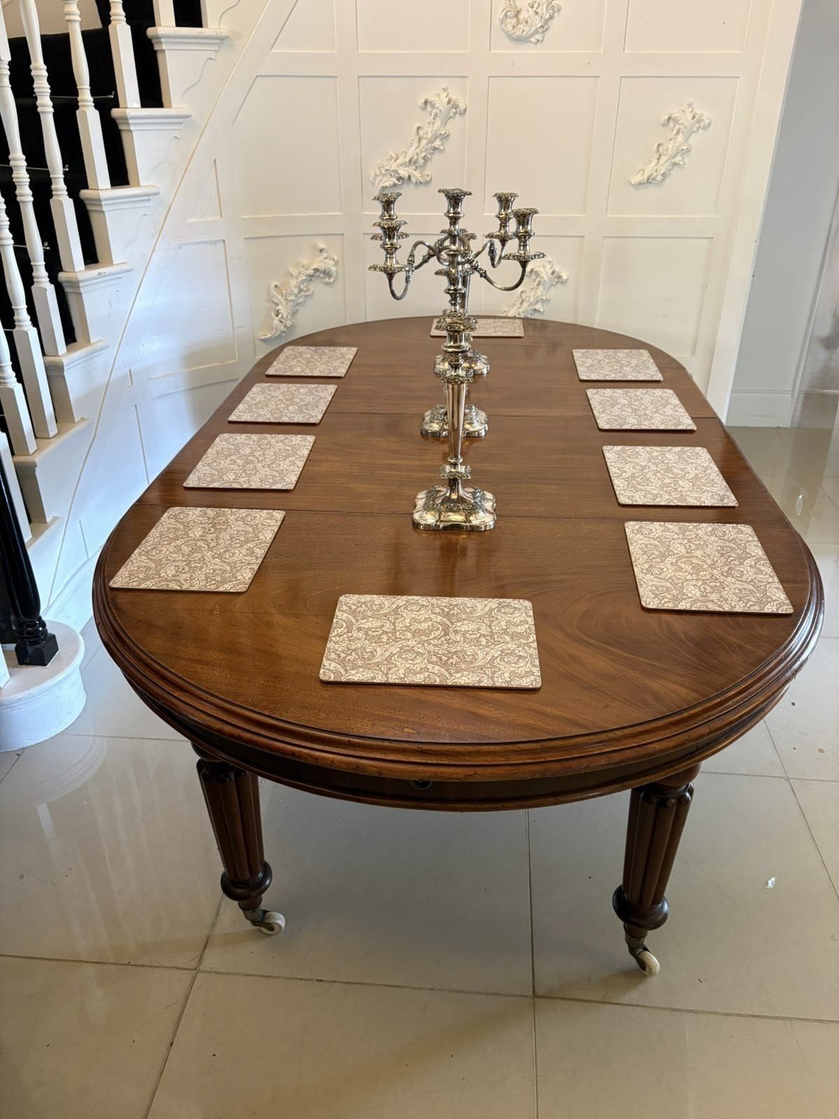 Antique 19th Century Mahogany Extending Dining Table, Wind Out Oval On Castors photo for sale