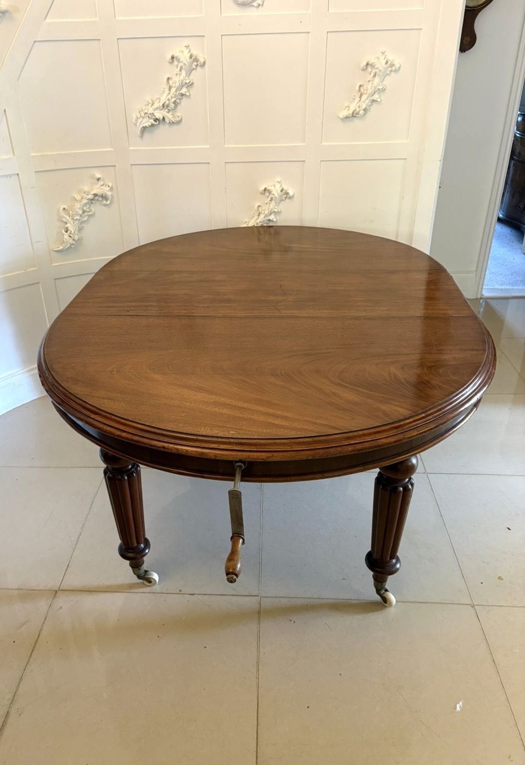 Furniture Antique 19th Century Mahogany Extending Dining Table, Wind Out Oval On Castors photo