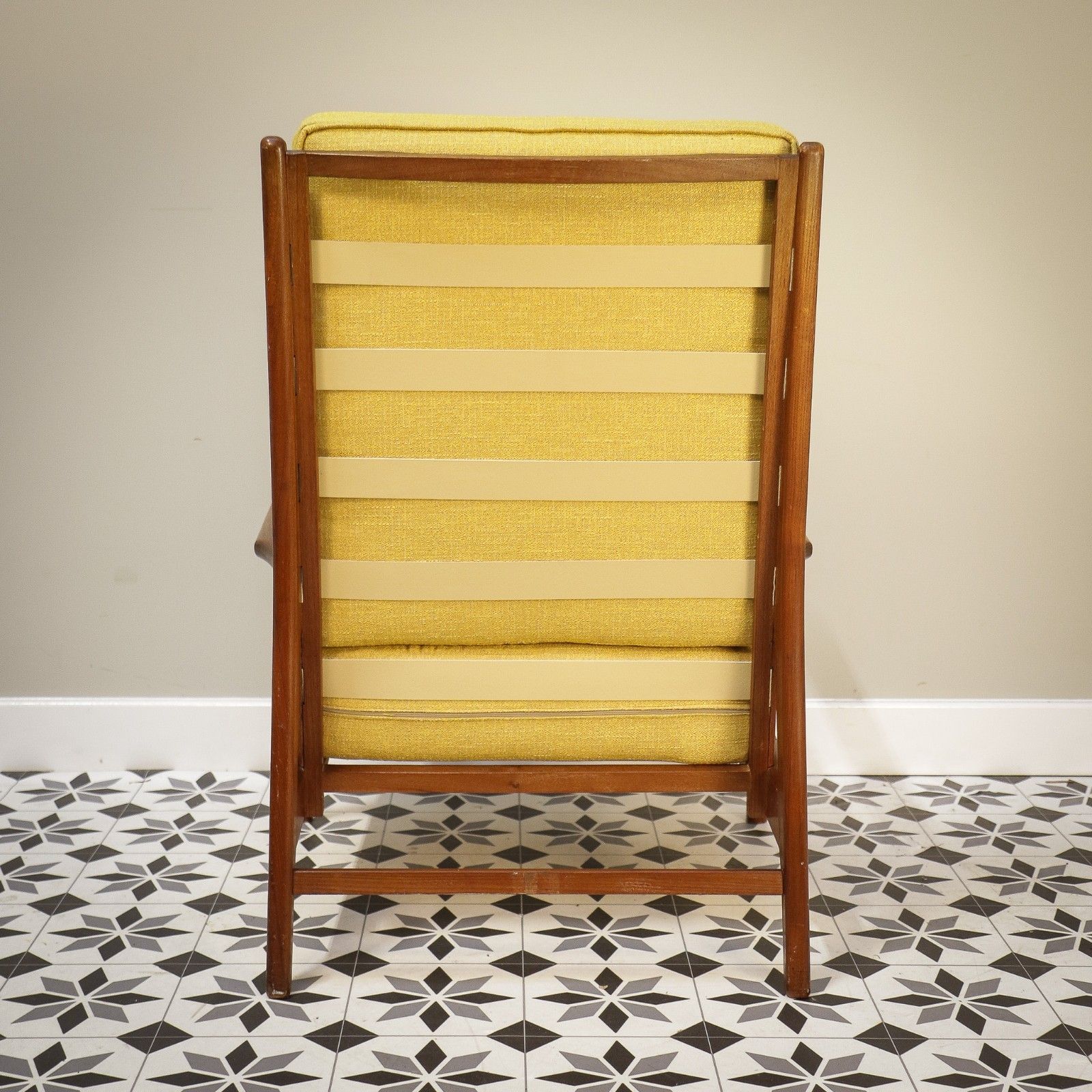 Teak Mid Century Retro Danish Style Fireside Arm Chair  Yellow Newly Upholstered photo buy
