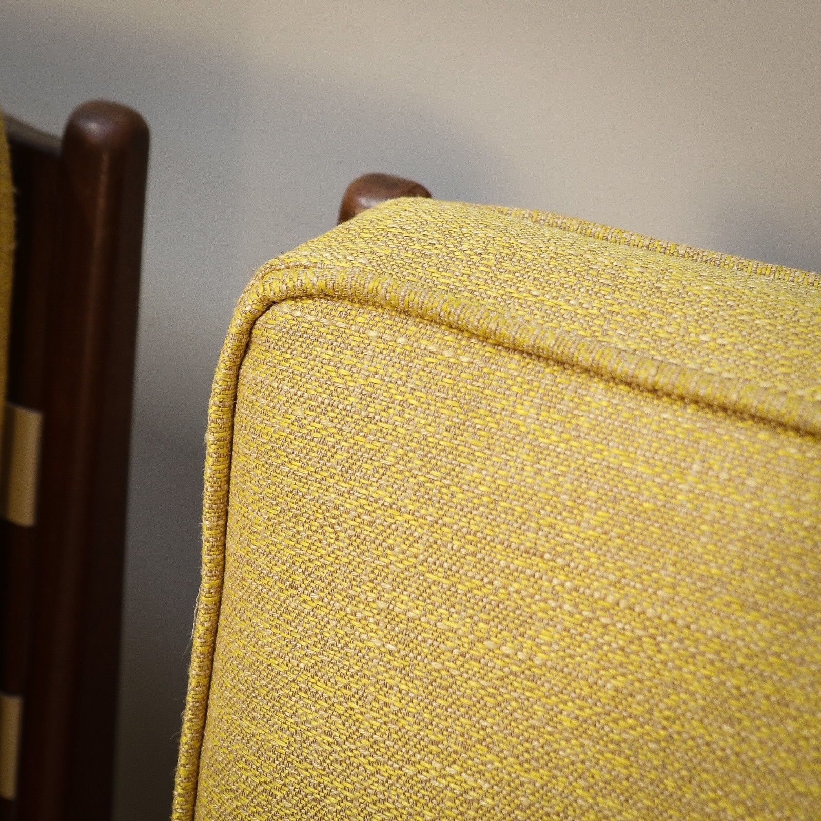photo furniture Teak Mid Century Retro Danish Style Fireside Arm Chair  Yellow Newly Upholstered