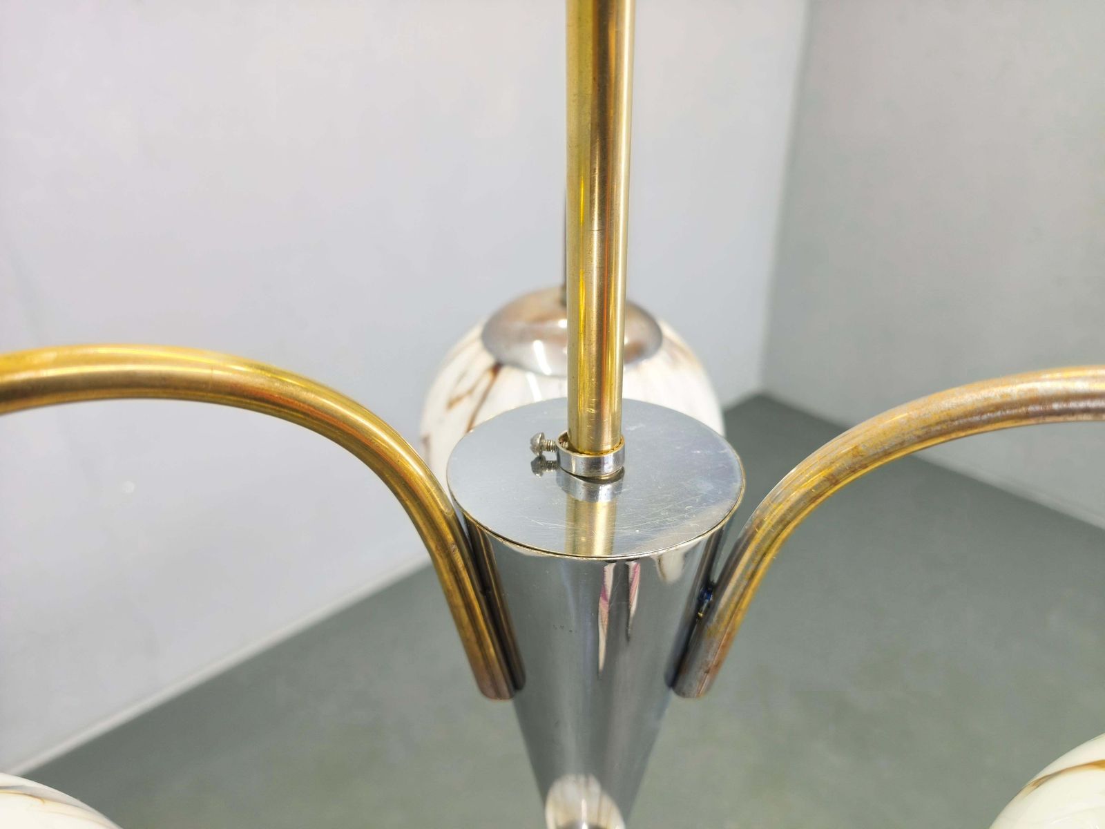 Art Deco Chandelier, Marble Glass, Brass & Chrome, 1930s photo buy