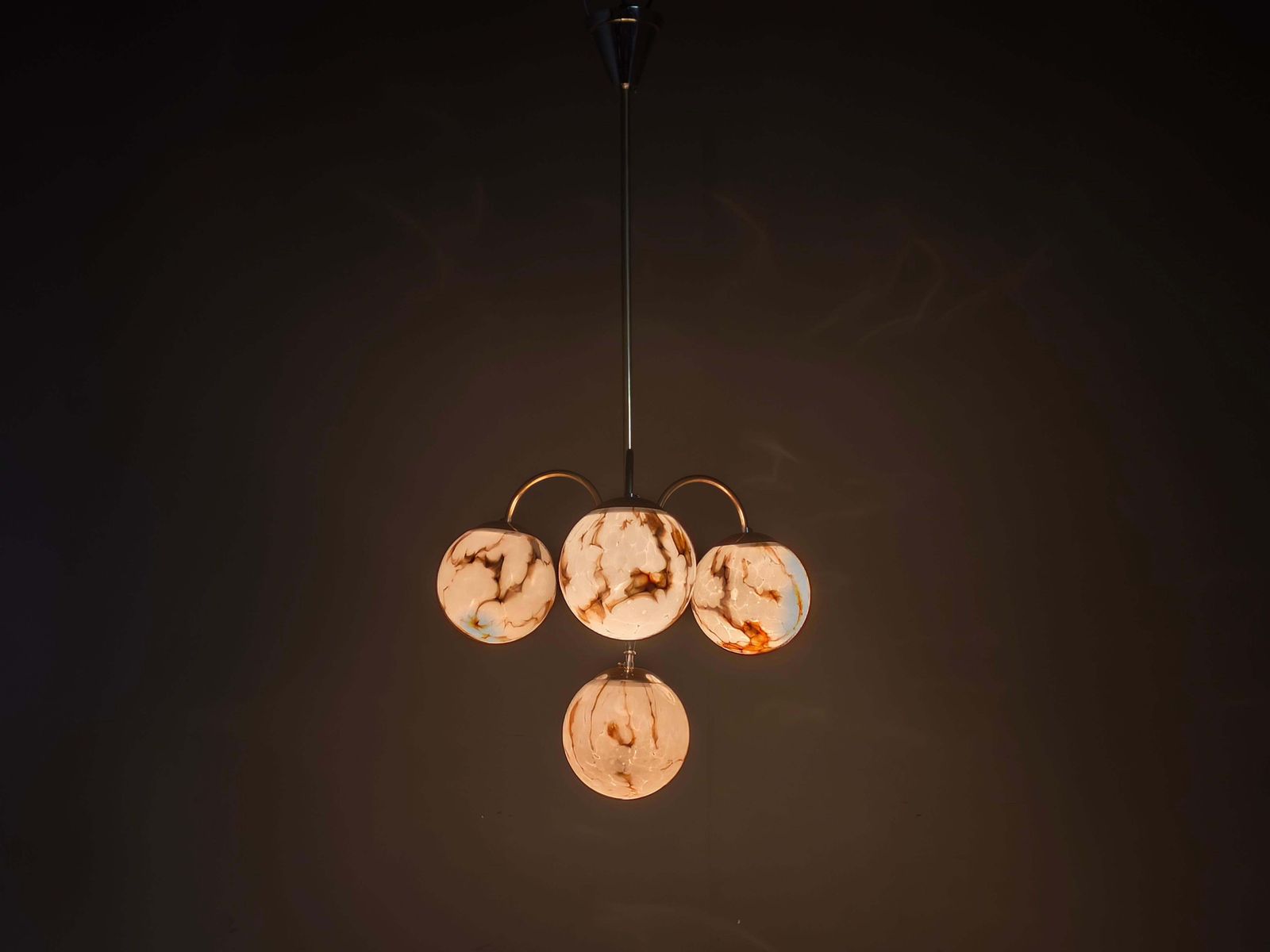 photo vinterior Art Deco Chandelier, Marble Glass, Brass & Chrome, 1930s